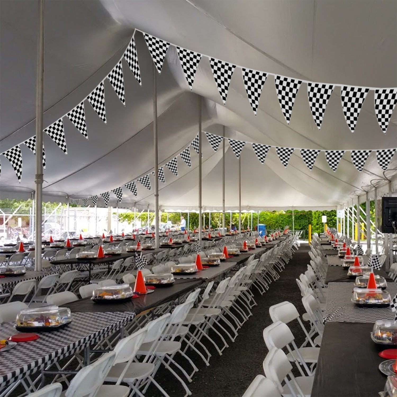 Checkered Flags Black And White 100 Ft Pennant Racing Banner | Nascar Theme Party Decoration Plastic Flag | Race Car Parties D  Cor | Decorative Birthday Bbq Bar Hanging Accessories | 1 Banner