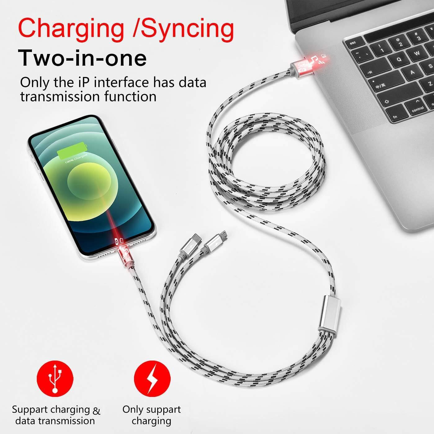10Ft Multi Charging Cable 3A 2Pcs 3 In 1 Braided Usb Fast Charger Cable With Ip/Micro Usb/Type C Adapter Port For Cell Phones/Ip 13 12 11 Xs X Xr 8 7 6/Samsung Galaxy/Pixel/Lg/Tablet/Htc/Sony And More
