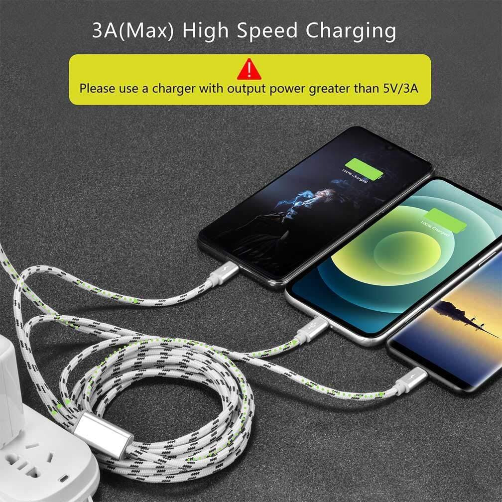 10Ft Multi Charging Cable 3A 2Pcs 3 In 1 Braided Usb Fast Charger Cable With Ip/Micro Usb/Type C Adapter Port For Cell Phones/Ip 13 12 11 Xs X Xr 8 7 6/Samsung Galaxy/Pixel/Lg/Tablet/Htc/Sony And More