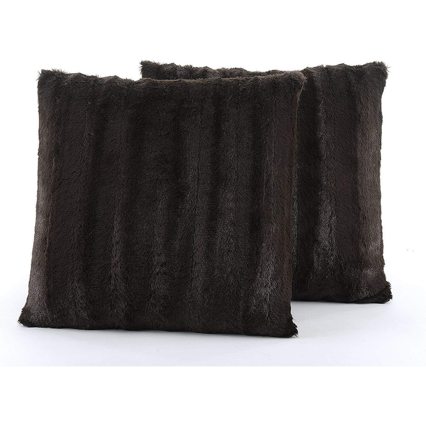 Cheer Collection Faux Fur Throw Pillows - Decorative Pillows For Couch, Bed Throw Pillows, Chocolate Accent Pillows For Bedroom Or Living Room Aesthetic, Set Of 2 Furry Throw Pillows, 18   X18