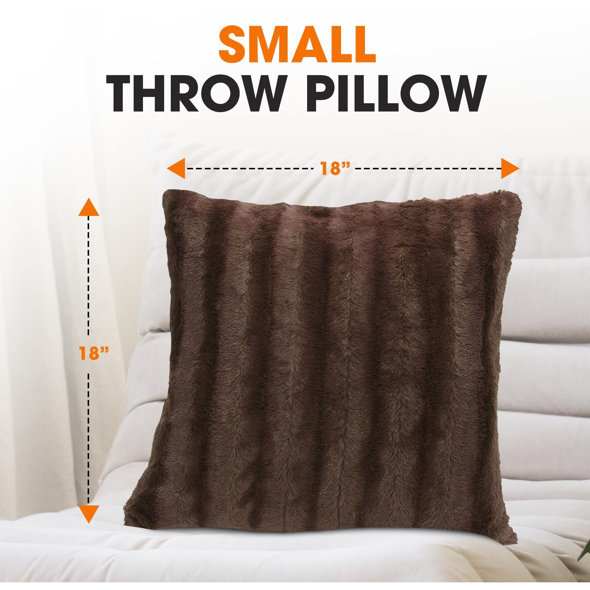 Cheer Collection Faux Fur Throw Pillows - Decorative Pillows For Couch, Bed Throw Pillows, Chocolate Accent Pillows For Bedroom Or Living Room Aesthetic, Set Of 2 Furry Throw Pillows, 18   X18