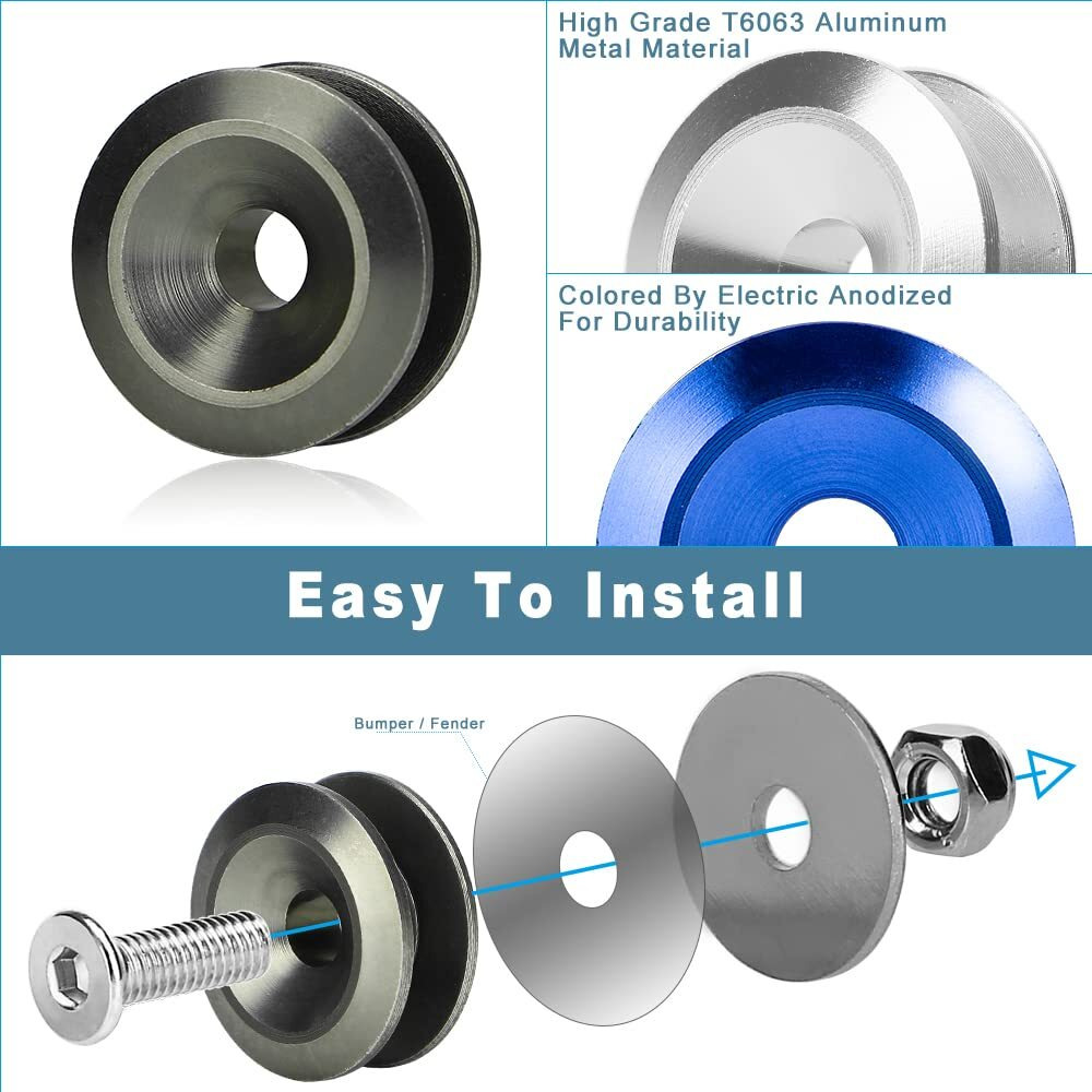 Rolling Gears Jdm Bumper Quick Release Front Rear Bumper Fasteners, 4 Piece (Gray), 8 X O-Ring