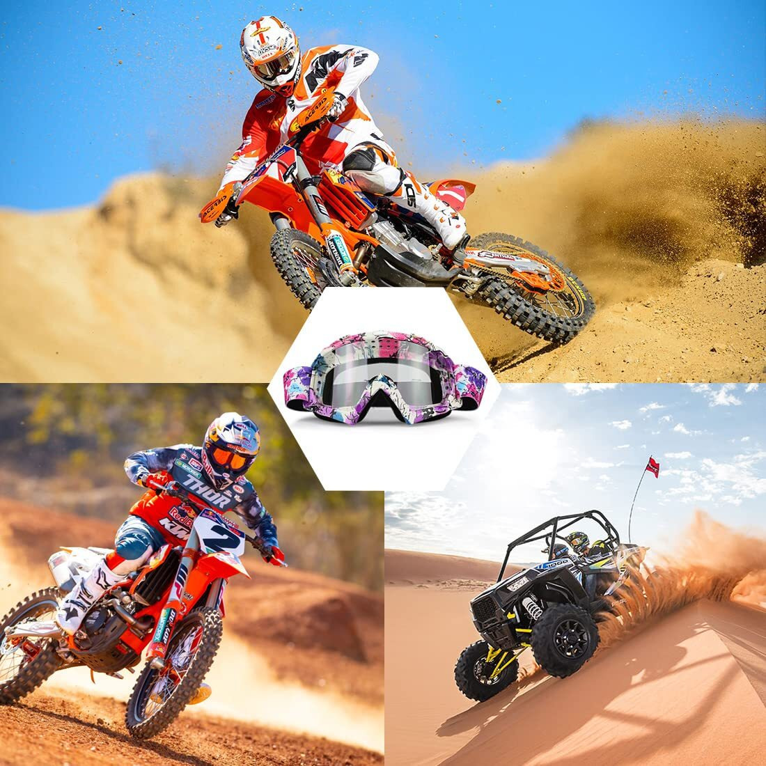 Jamiewin Clear Lens Dirt Bike Motorcycle Goggles Atv Racing Motocross Mx Goggle Glasses Uv Protection For Men Women Youth Kids (Clear Lens)