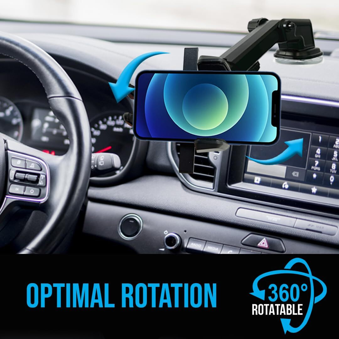 Fast Track Usa 360 Car Phone Mount Holder Adjustable Long Neck One Touch Car Cell Phone Mount Holder For Windshield Dashboard And Office Desk. Compatible With Any Smartphone