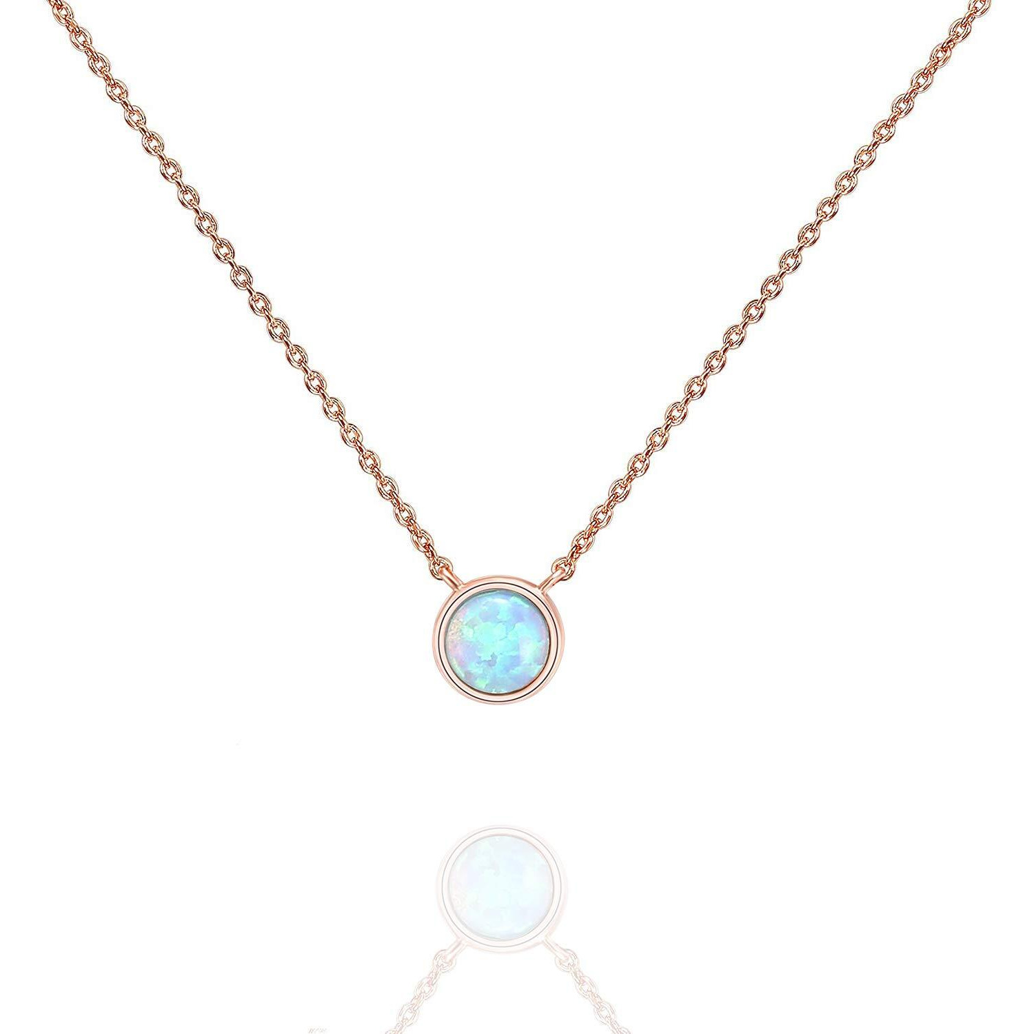 Pavoi 14K Rose Gold Plated Round Created White Opal Necklace | Opal Necklaces For Women