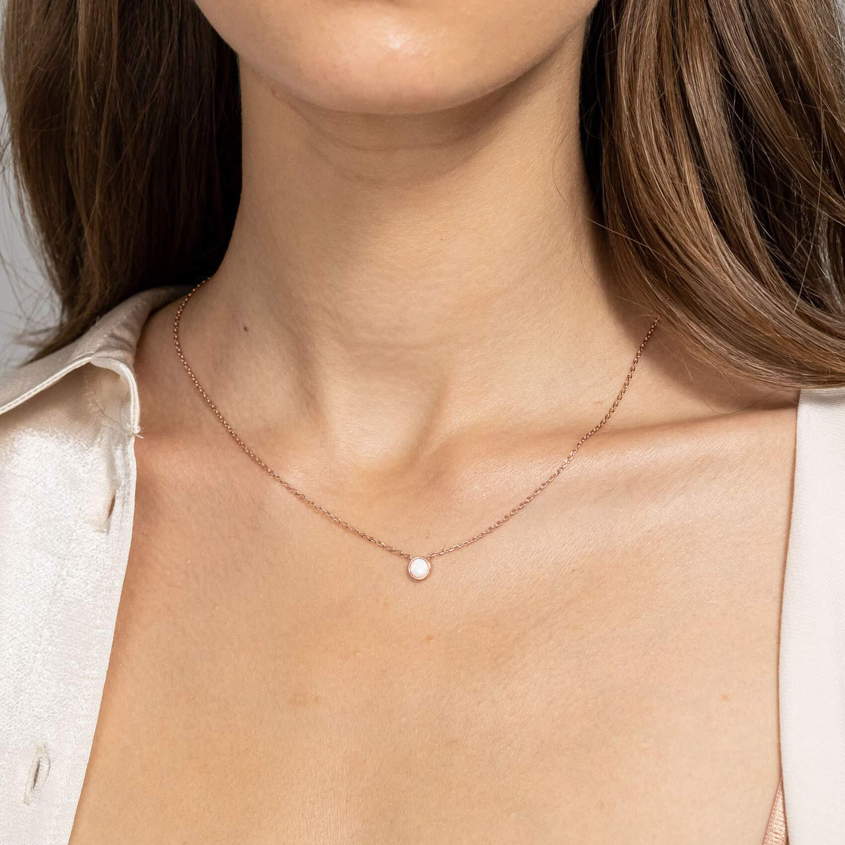 Pavoi 14K Rose Gold Plated Round Created White Opal Necklace | Opal Necklaces For Women