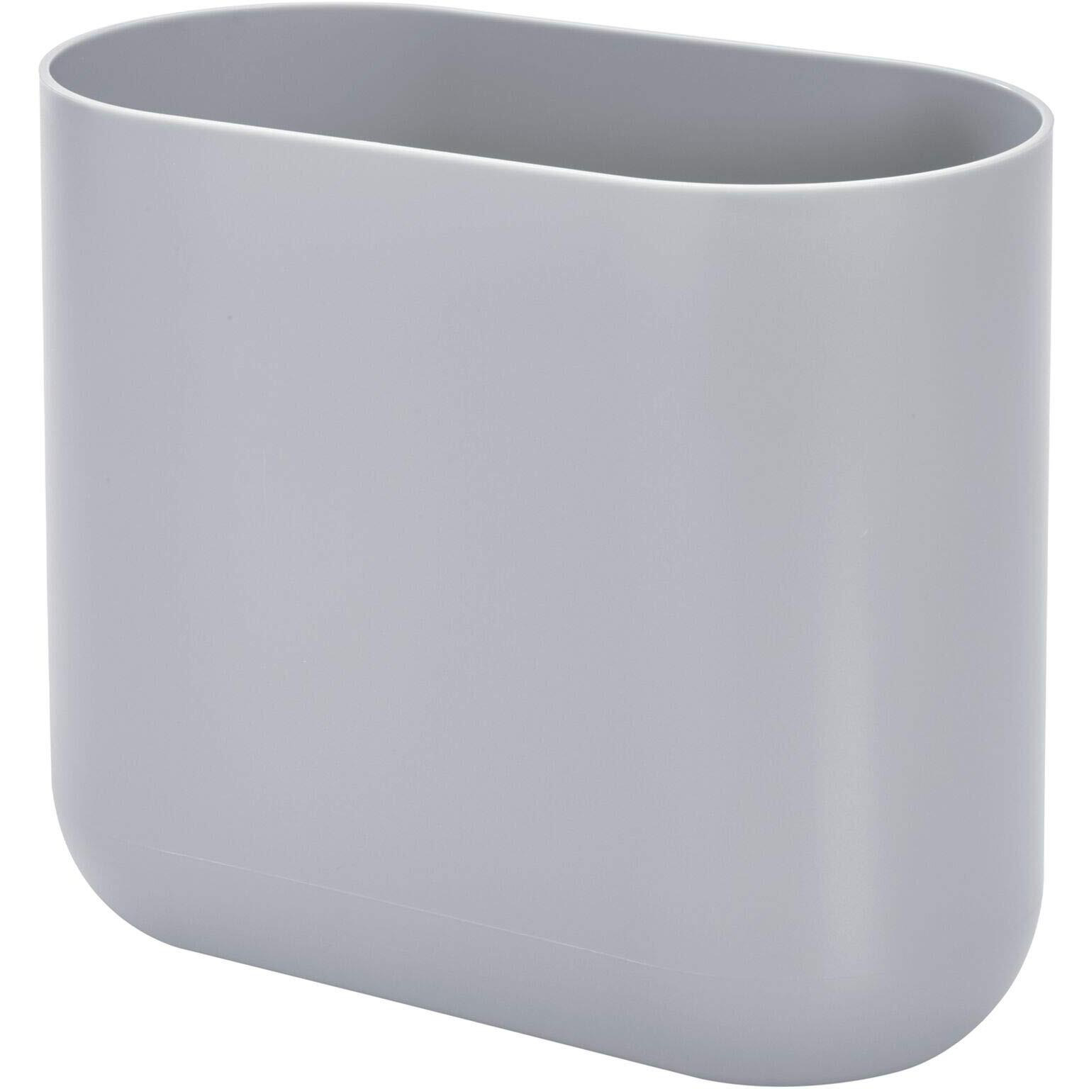 Idesign Cade Oval Slim Trash, Compact Waste Basket Garbage Can For Bathroom, Bedroom, Home Office, Dorm, College, Matte Gray