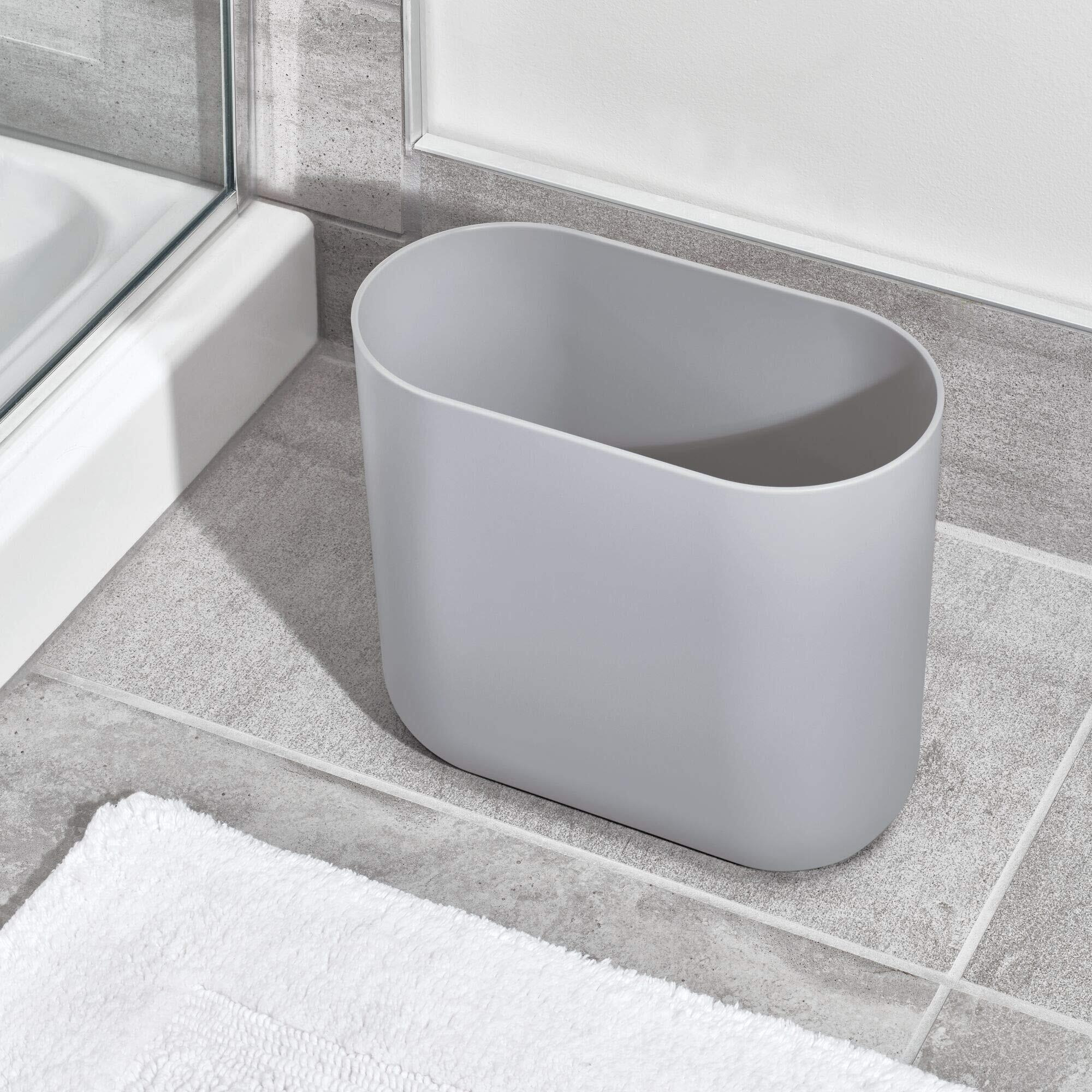 Idesign Cade Oval Slim Trash, Compact Waste Basket Garbage Can For Bathroom, Bedroom, Home Office, Dorm, College, Matte Gray
