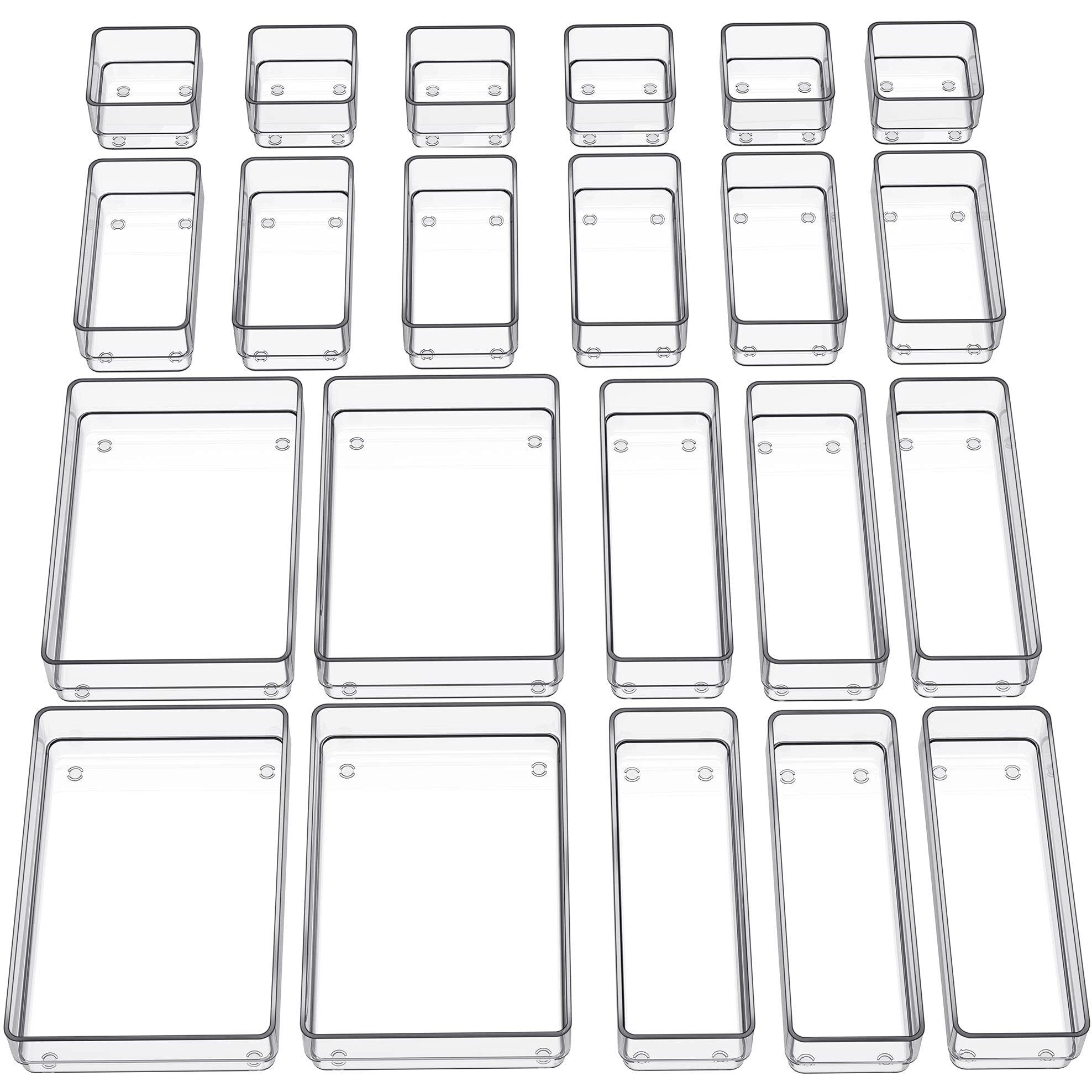 Smartake 22-Piece Drawer Organizer With Non-Slip Silicone Pads, 4-Size Clear Desk Drawer Organizer Trays Storage Tray For Makeup, Jewelries, Utensils In Bedroom Dresser, Office And Kitchen, Clear