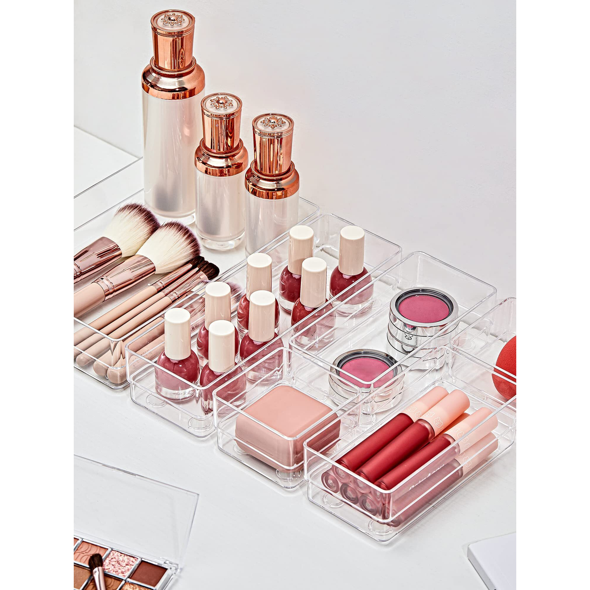 Smartake 22-Piece Drawer Organizer With Non-Slip Silicone Pads, 4-Size Clear Desk Drawer Organizer Trays Storage Tray For Makeup, Jewelries, Utensils In Bedroom Dresser, Office And Kitchen, Clear