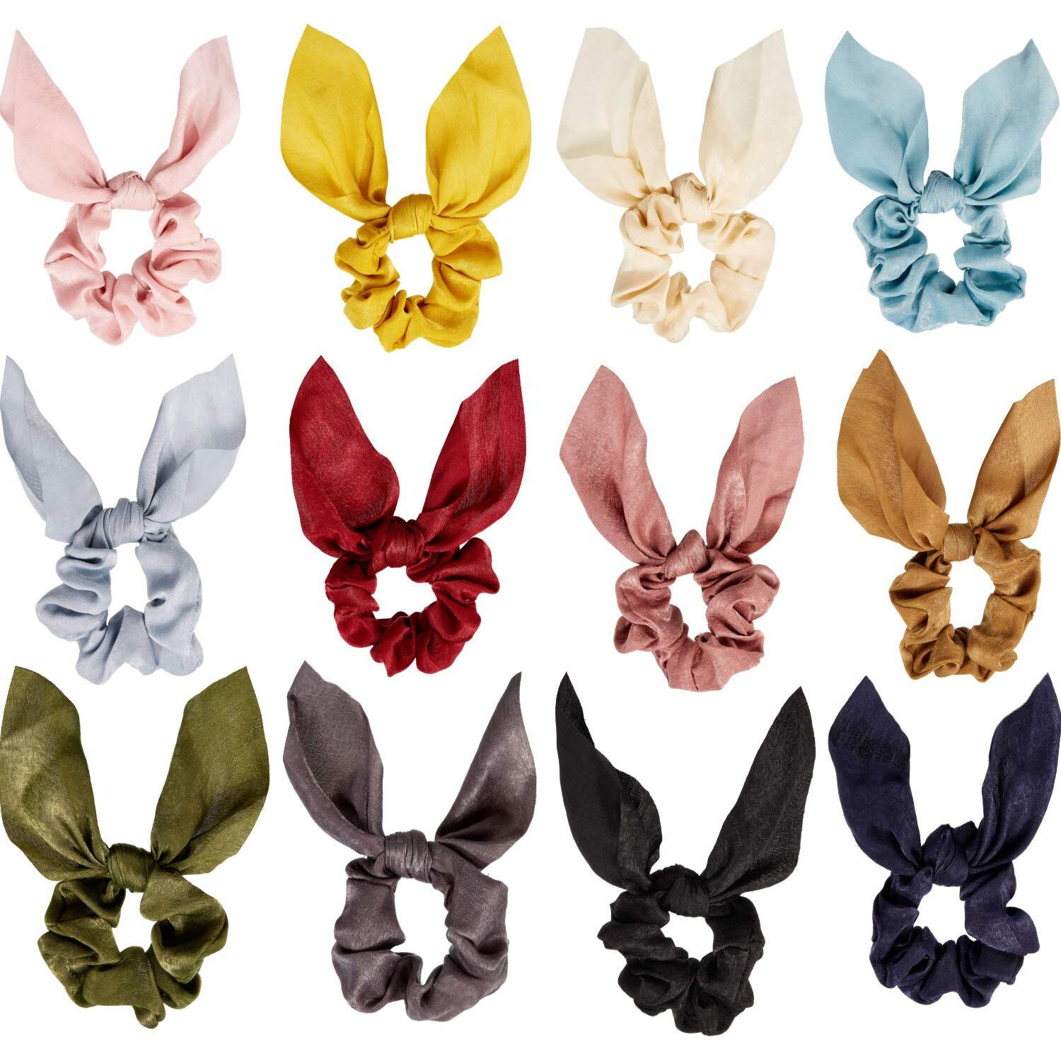Yaomiao 12 Pieces Scrunchie Bows Bunny Ear Scrunchies Scrunchies For Hair Bow Silk Bowknot Scrunchies Bobbles Elastic Hair Ties Ropes For Women