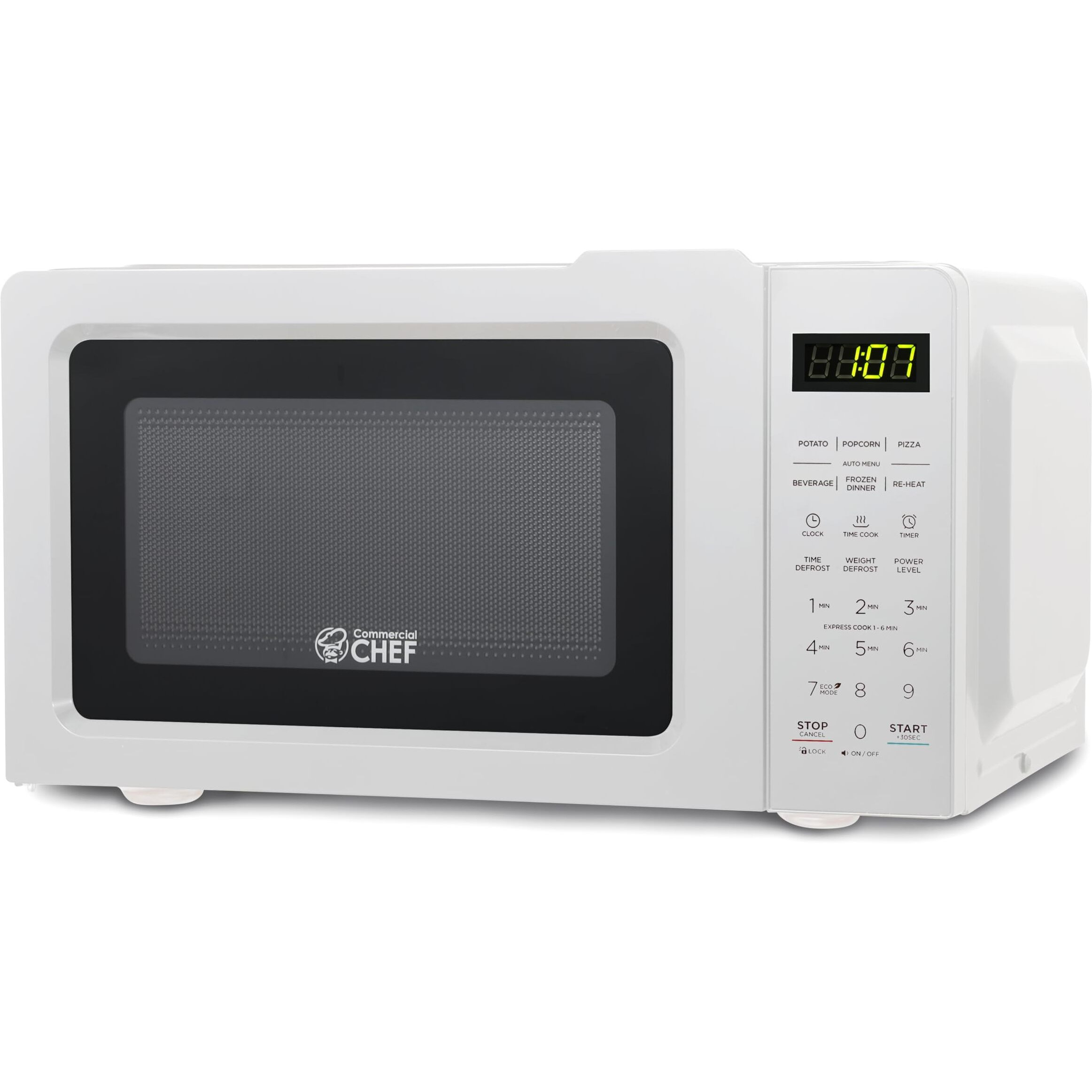 Commercial Chef 0.7 Cubic Foot Microwave With 10 Power Levels, Small Microwave With Pull Handle, 700W Countertop Microwave Up To 99 Minute Timer And Digital Display, White