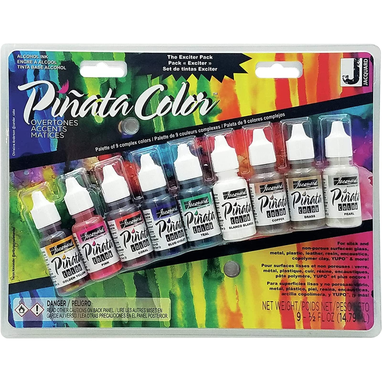 Jacquard Alcohol Ink Set - Pinata Color Overtones Exciter Pack - Highly Saturated - Acid-Free - 9 Assorted Colors Half Ounce