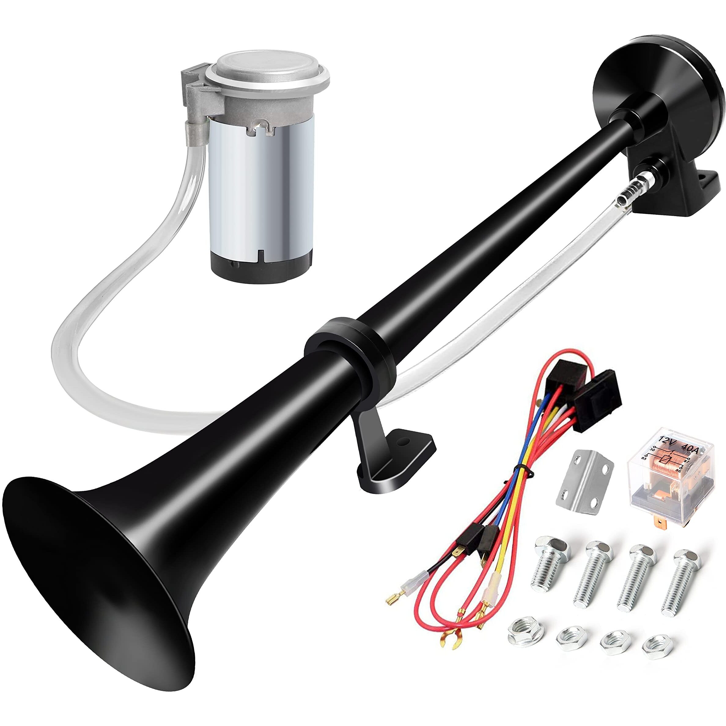 Carfka Air Horn For Truck Boats Car, 150Db Super Loud Train Horns Kit With 120 Psi Air Compressor (Black, Single)
