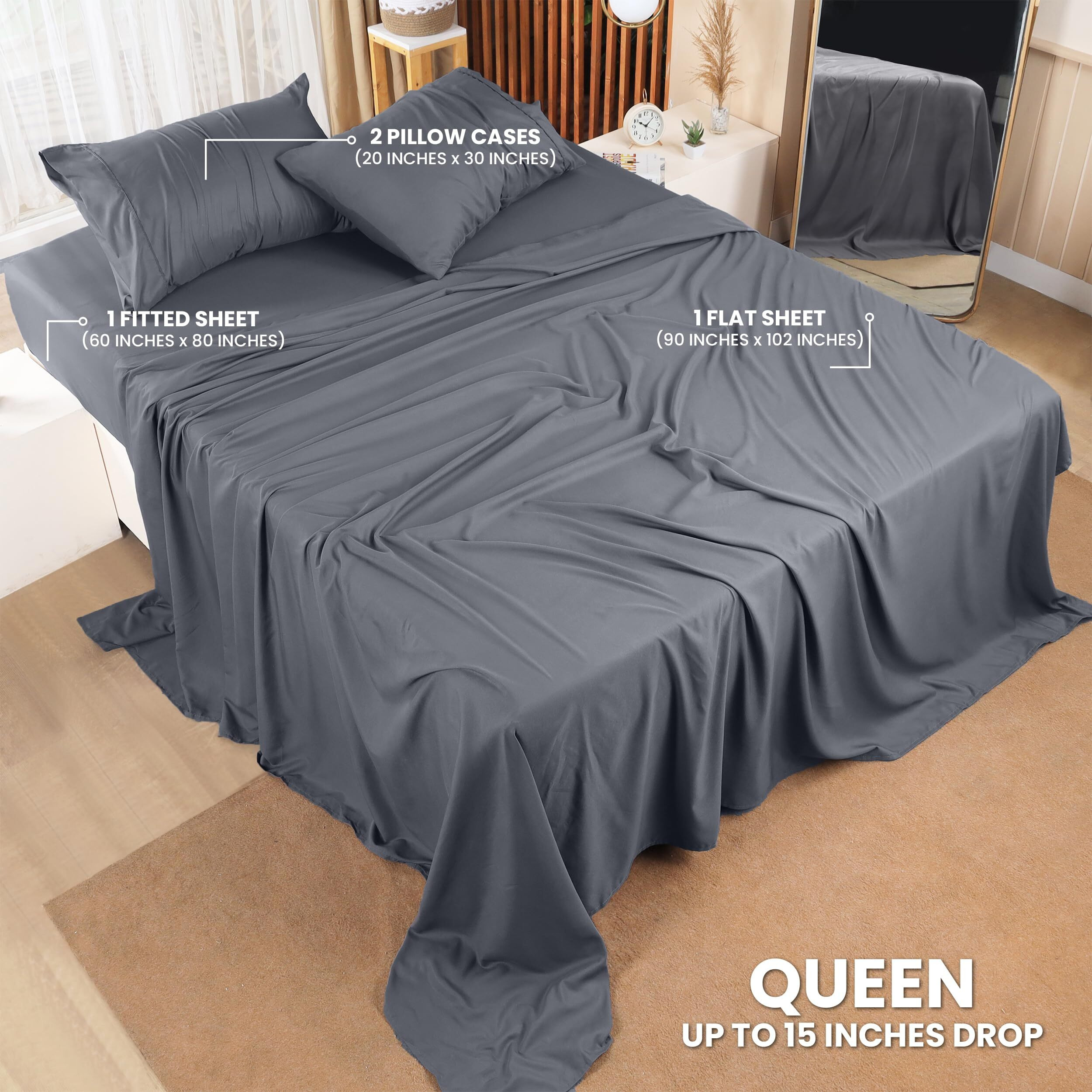 Utopia Bedding Queen Bed Sheets Set - 4 Piece Bedding - Brushed Microfiber - Shrinkage And Fade Resistant - Easy Care (Queen, Grey)