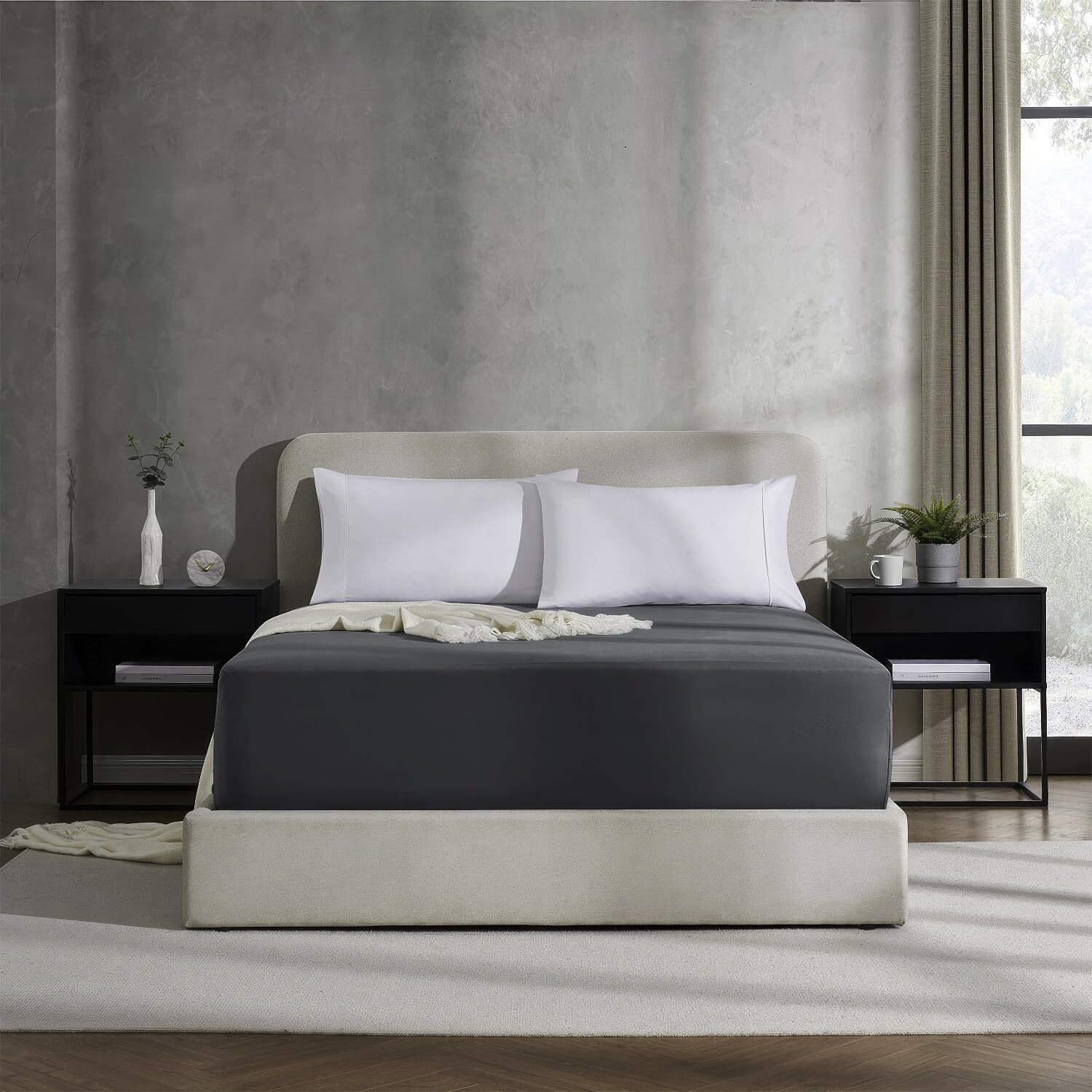 Nestl Grey Fitted Sheet Queen Size, Extra Deep Pocket Queen Fitted Sheet Only, 1800 Microfiber Fitted Bed Sheet, Ultra Soft Fitted Queen Sheet Fits Up To 24 Inch Mattress - Queen Size Fitted Sheet