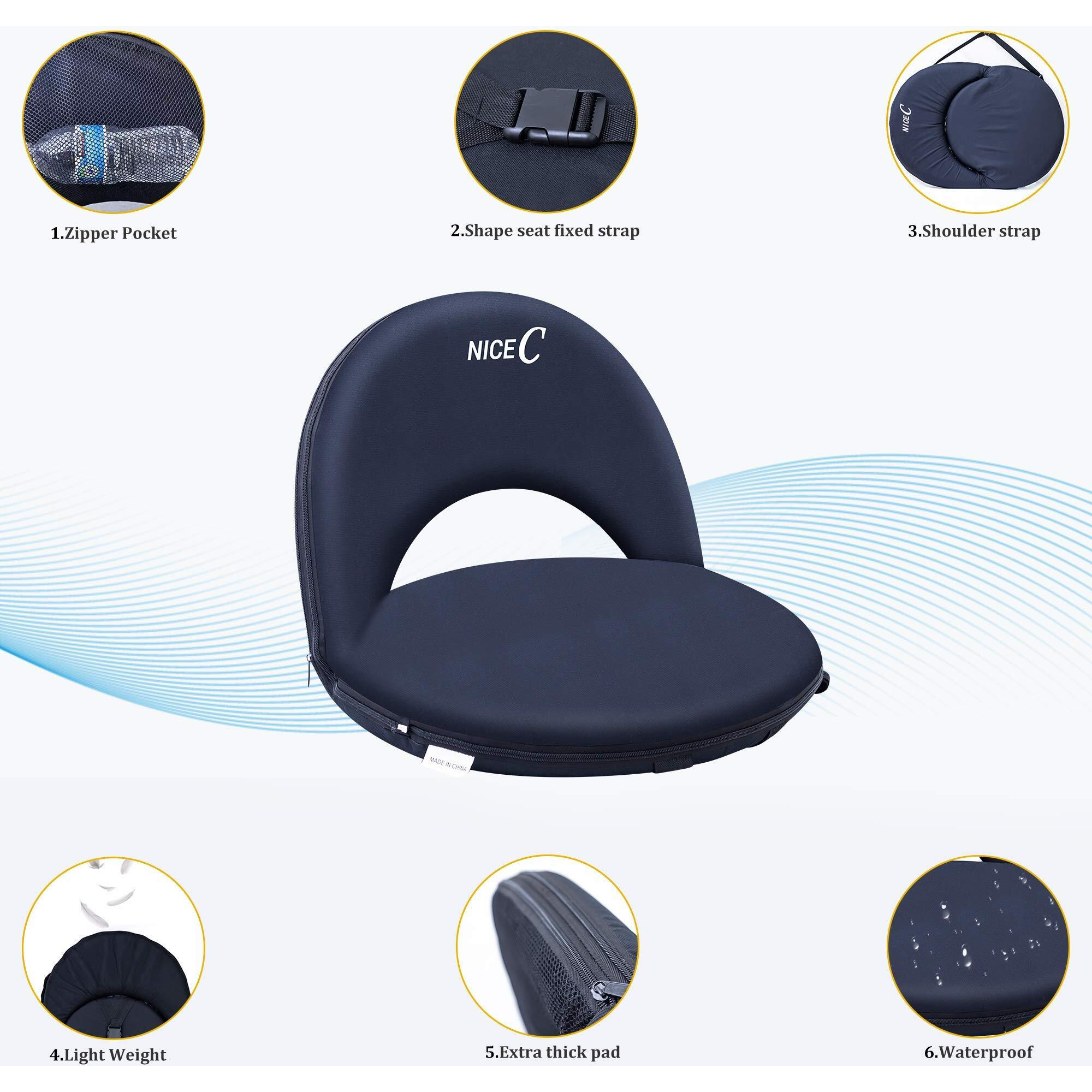 Nice C Stadium Seats, Floor Chairs, Bleacher Chairs, 10-Posisition Reclining Waterproof Cushion, Ultralight, Foldable, Extra Thick Padding, With Shoulder Strap & Net Pocket