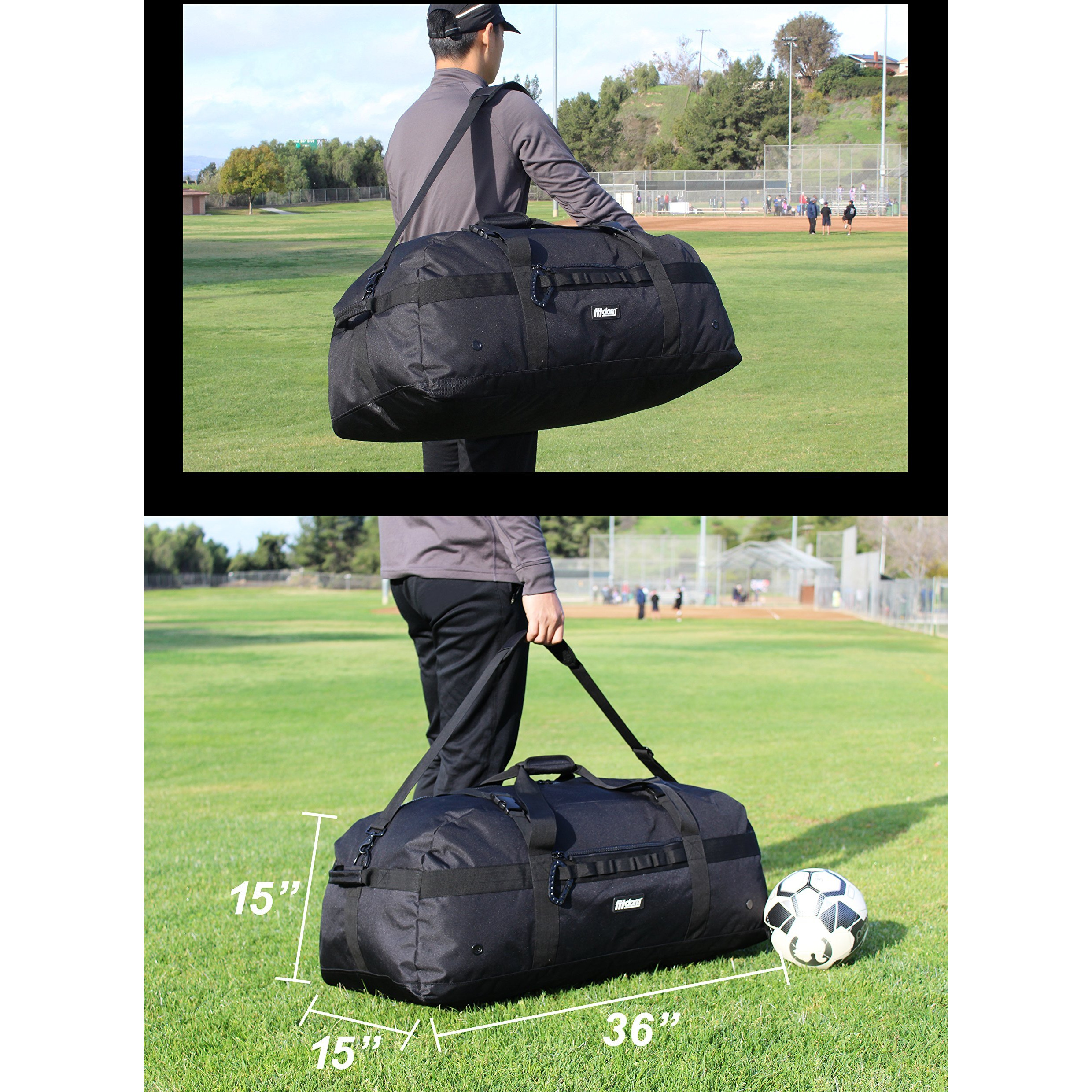 Fitdom 130L 36"" Heavy Duty Extra Large Sports Gym Equipment Travel Duffle Bag W/Adjustable Shoulder & Compression Straps. Perfect For Soccer Baseball Basketball Hockey Football & Team Coaches & More