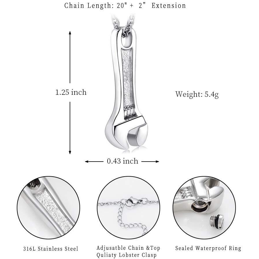 Shajwo Cremation Wrench Urn Necklace Ashes Jewelry For Women Men Keepsake Pendant Memorial Locket Ash Holder