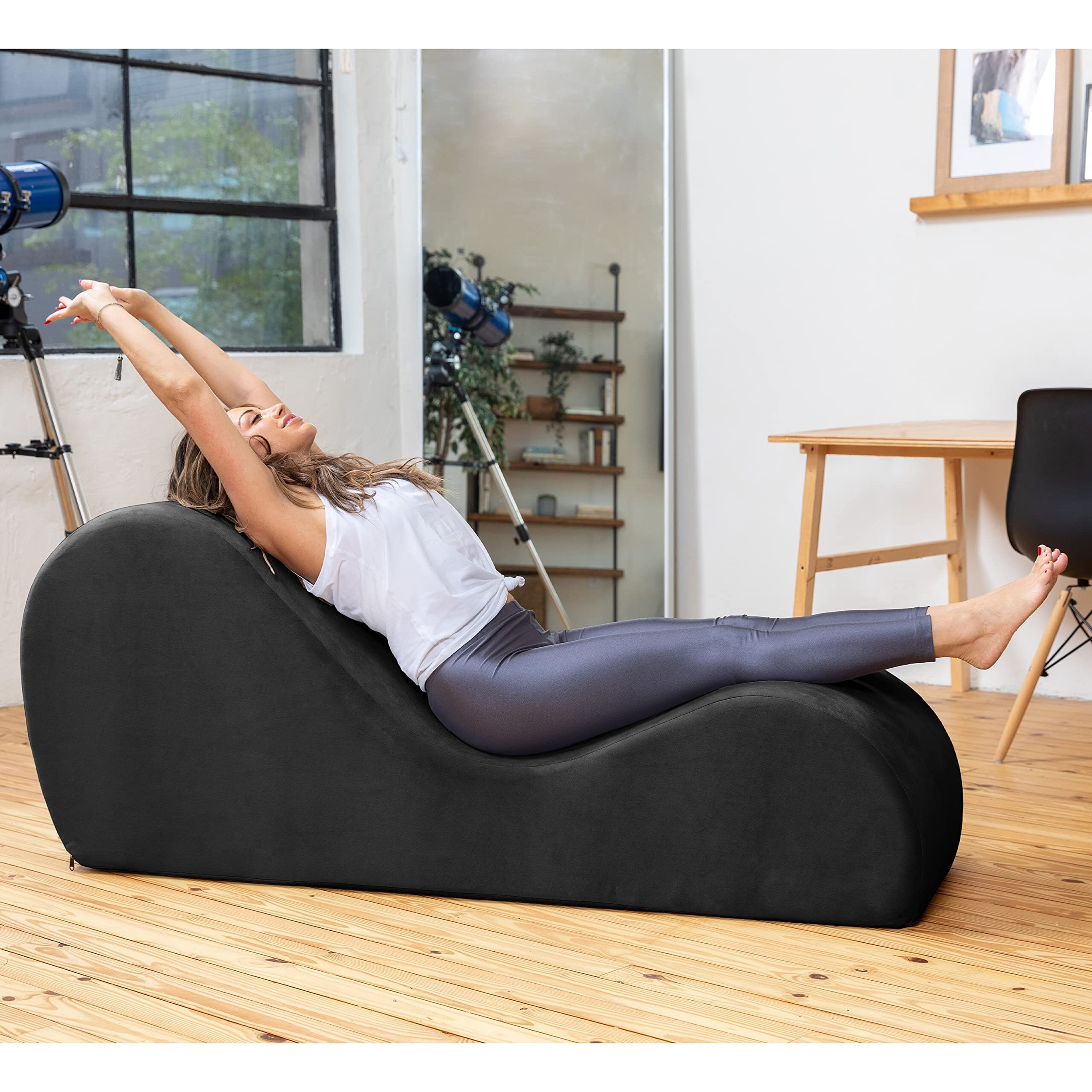 Avana Sleek Chaise Lounge For Yoga - Made In The Usa - Great For Stretching, Relaxation, Exercise & More, 60D X 18W X 26H Inch, Black