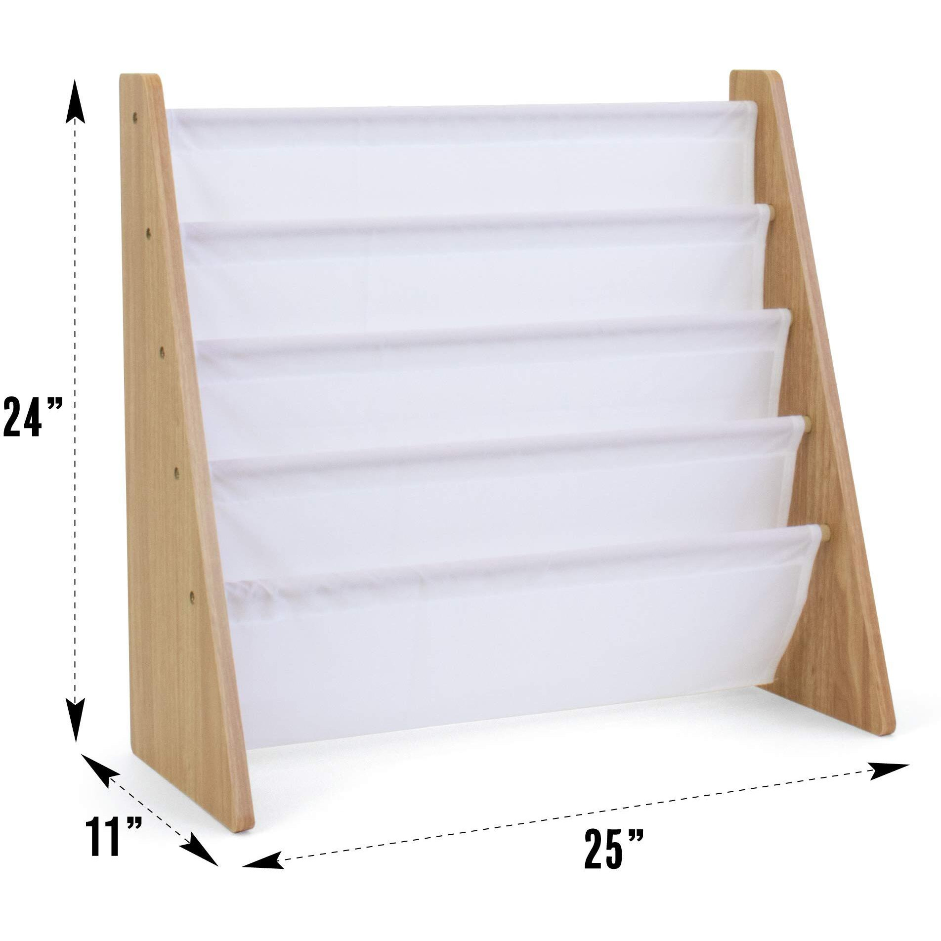 Humble Crew, 4 Tier, Natural/White Kids Book Rack Storage Bookshelf With Deep Sleeves, Universal