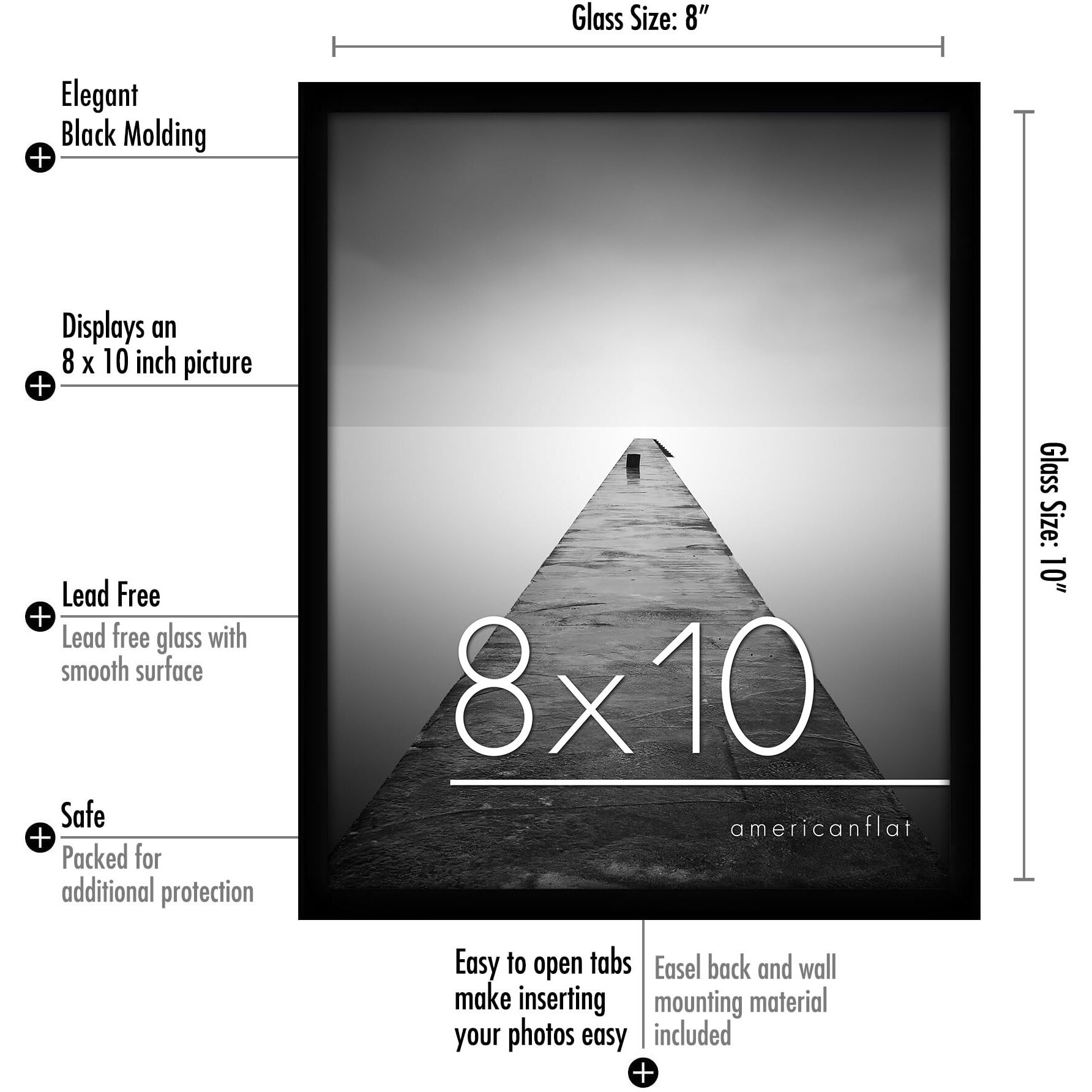 Americanflat 8X10 Picture Frame With Shatter-Resistant Glass - Set Of 6 - Galleria Collection - Gallery Wall Frame Set For Tabletop And Wall Display - Black