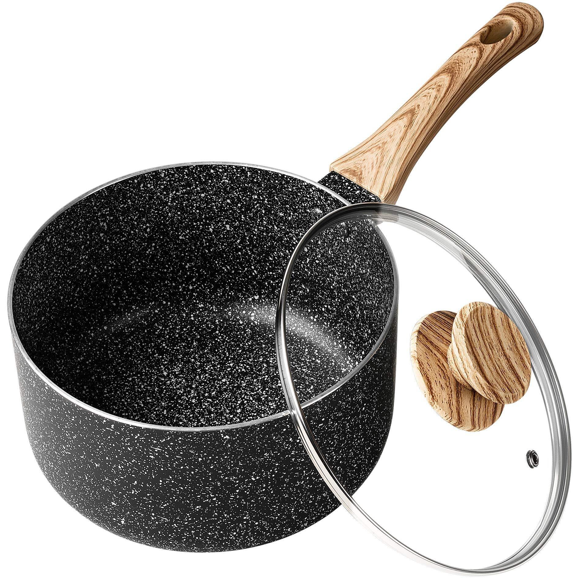 Michelangelo 3 Quart Saucepan With Lid, Nonstick Sauce Pan With Lid, Small Pot With Lid, Granite Coating Sauce Pan 3 Quart, Small Sauce Pot, Nonstick Stone Pot With Ergonomic Bakelite Handle