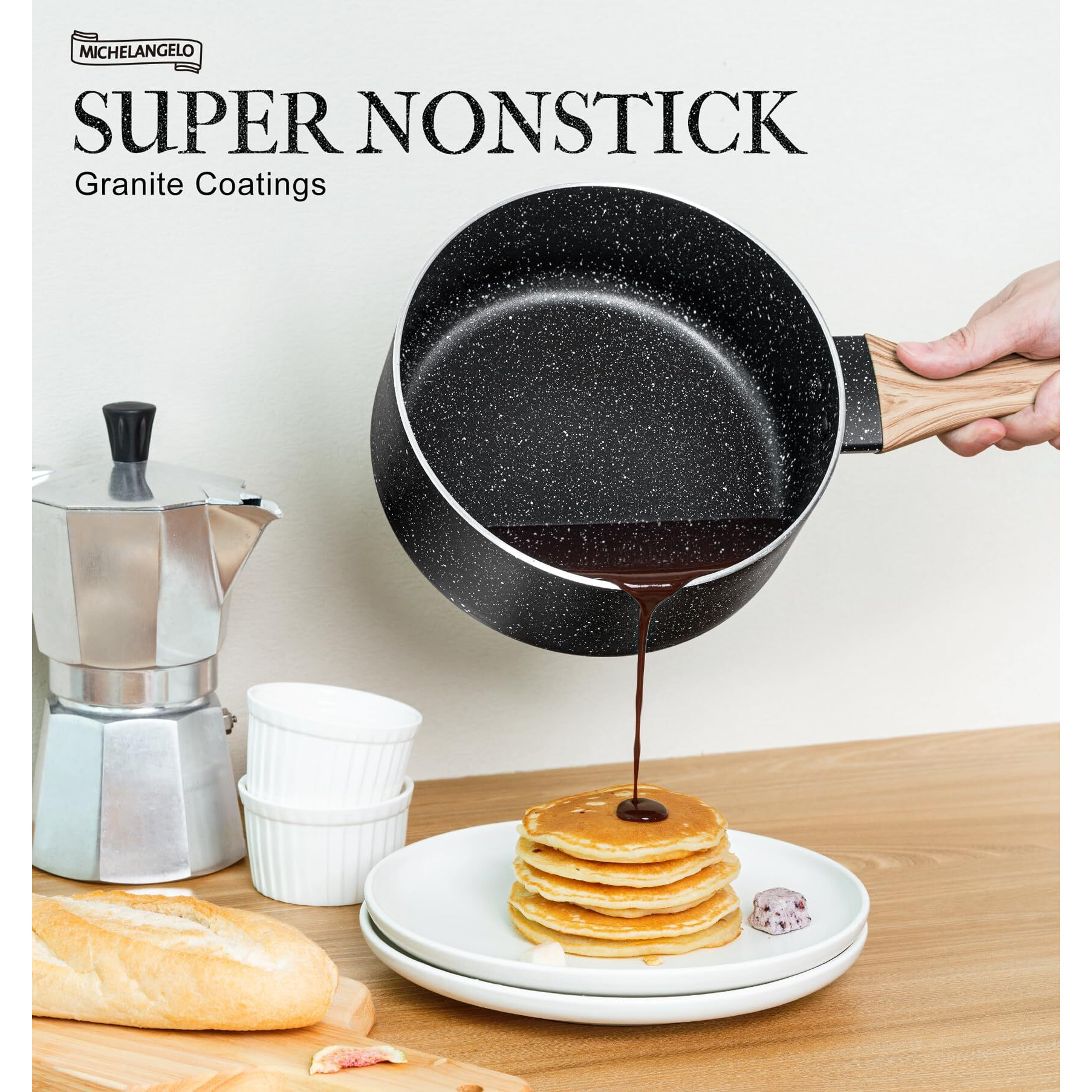 Michelangelo 3 Quart Saucepan With Lid, Nonstick Sauce Pan With Lid, Small Pot With Lid, Granite Coating Sauce Pan 3 Quart, Small Sauce Pot, Nonstick Stone Pot With Ergonomic Bakelite Handle