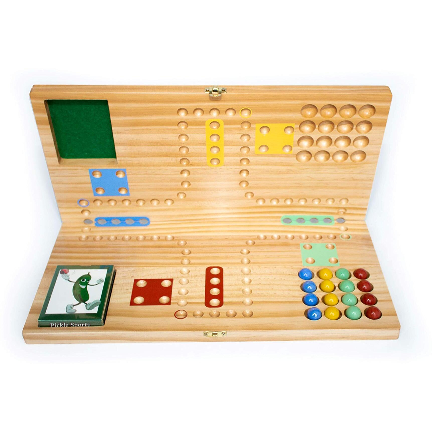 Pickle Sports Get Out Card Marble Wood Board Game (Folding Portable Travel Board)