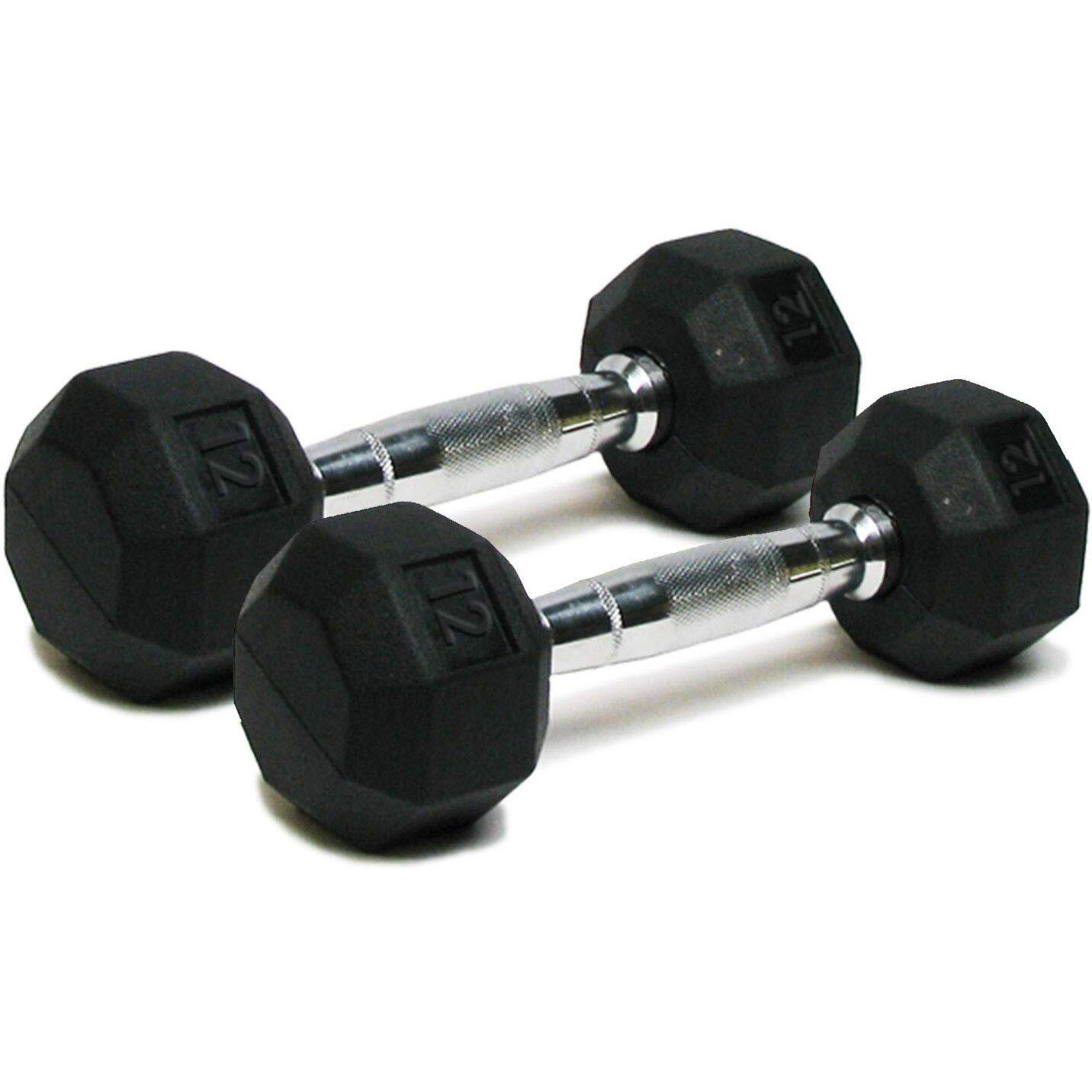 Spri Dumbbells Hand Weights Set Of 2-12 Lb Rubber Hex Chrome Handle Exercise & Fitness Dumbbell For Home Gym Equipment Workouts Strength Training Free Weights For Women, Men