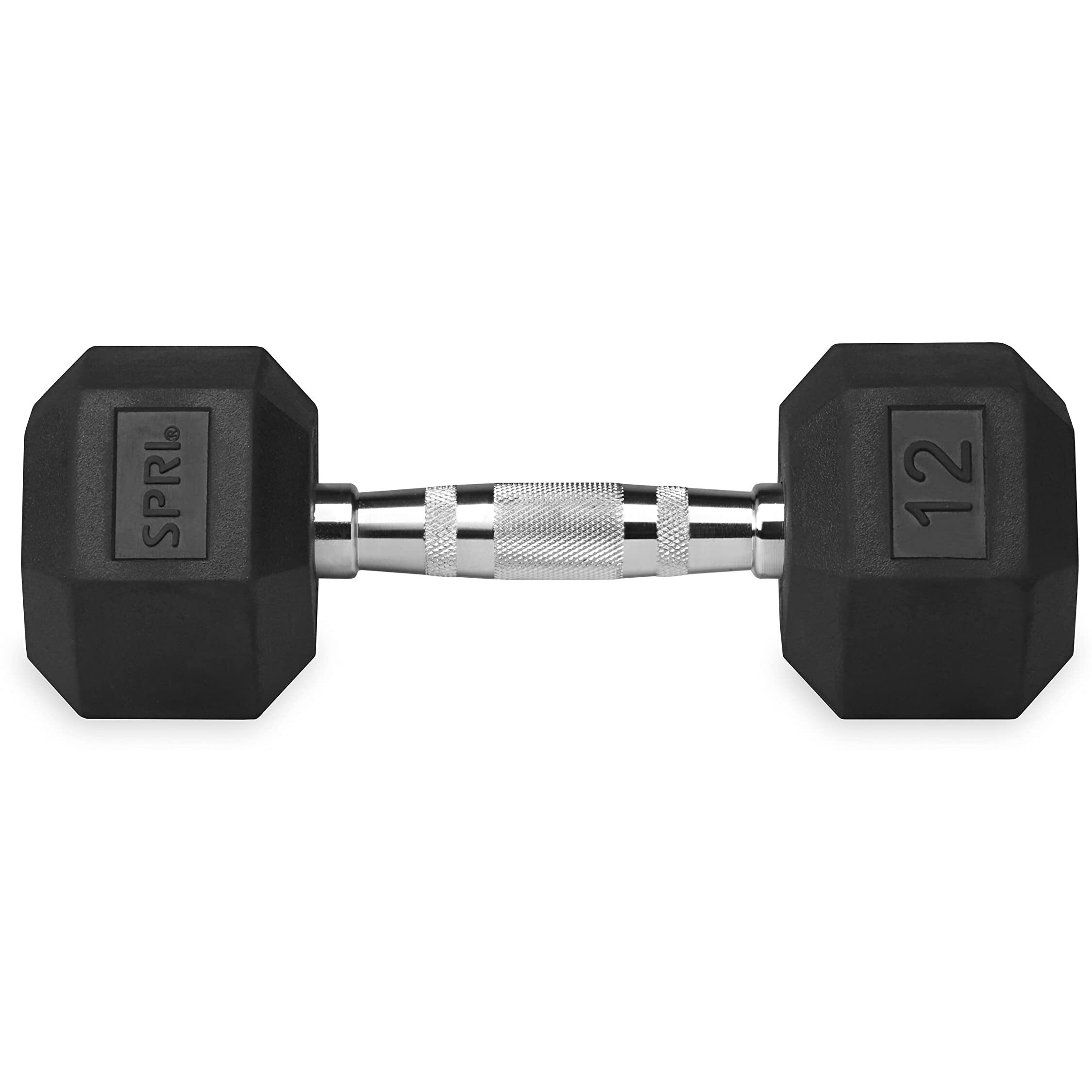 Spri Dumbbells Hand Weights Set Of 2-12 Lb Rubber Hex Chrome Handle Exercise & Fitness Dumbbell For Home Gym Equipment Workouts Strength Training Free Weights For Women, Men