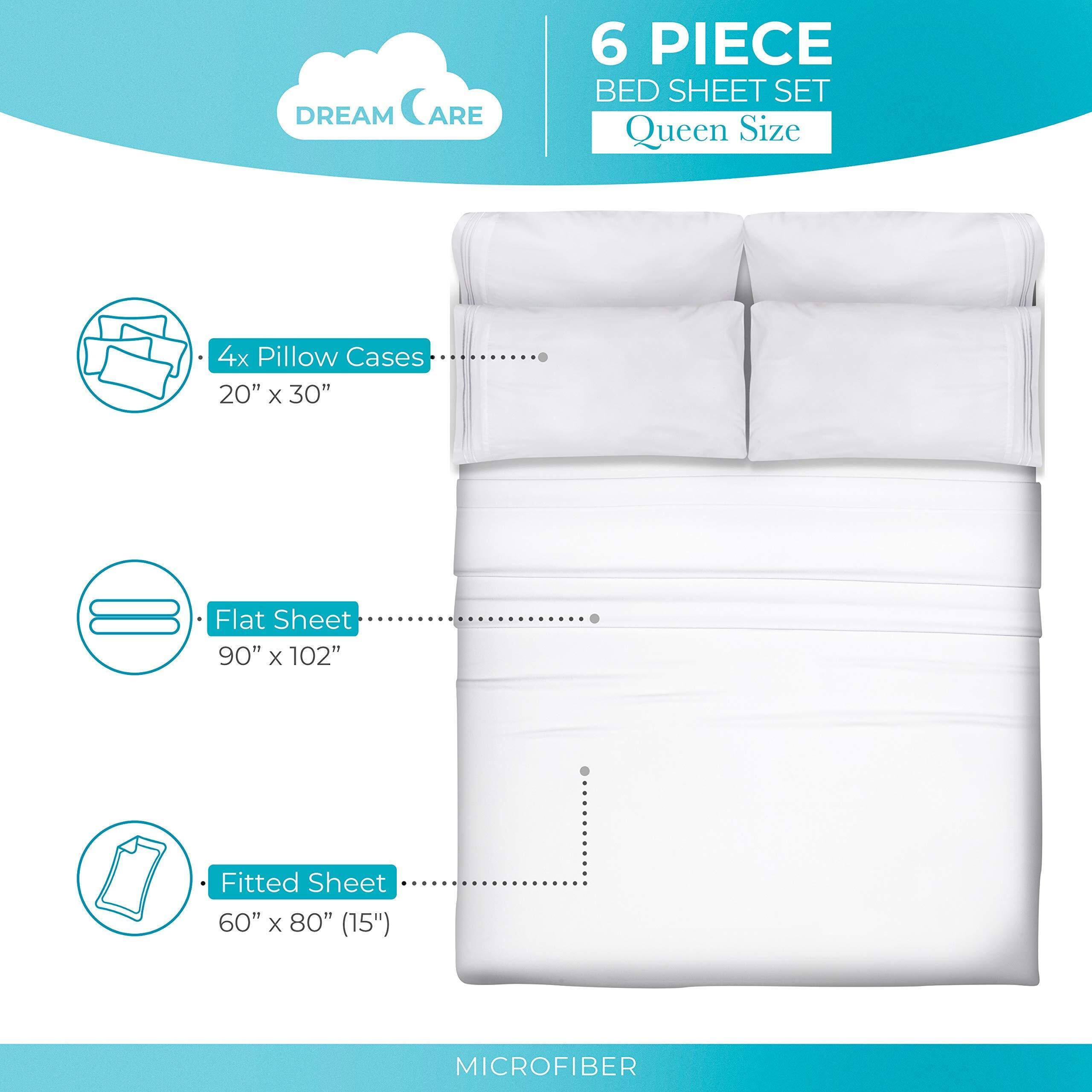 Dreamcare Queen Sheet Set - 6 Pcs Cooling Bed Sheets - Up To 15    Deep Sheets Queen Size Bed Set - 2500 Supreme Collection - Oeko Tex Certified Sheets - Hotel Luxury With Side Pocket - White