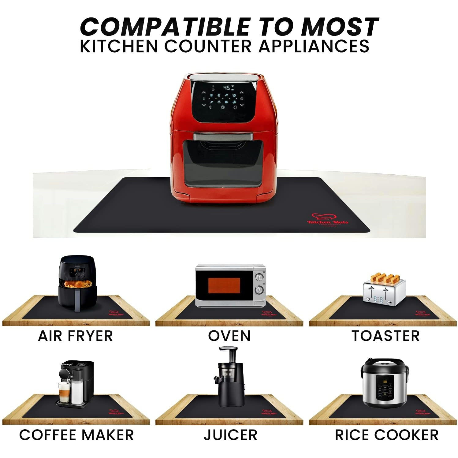 Large Black Heat Resistant Mat For Countertop, 23   X15   , Air Fryer Mat Counter Protector For Kitchen, Non Slip Silicone Kitchen Mat, Microwave Mat (Black)