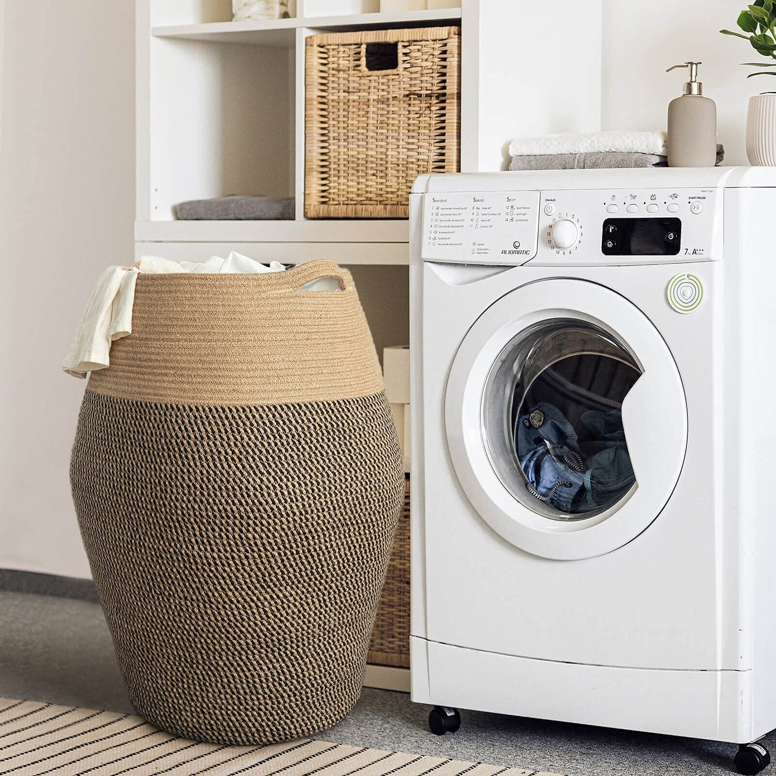 Goodpick Tall Laundry Hamper | Woven Jute Rope Dirty Clothes Hamper Modern Hamper Basket Large In Laundry Room, 25.6"" Height