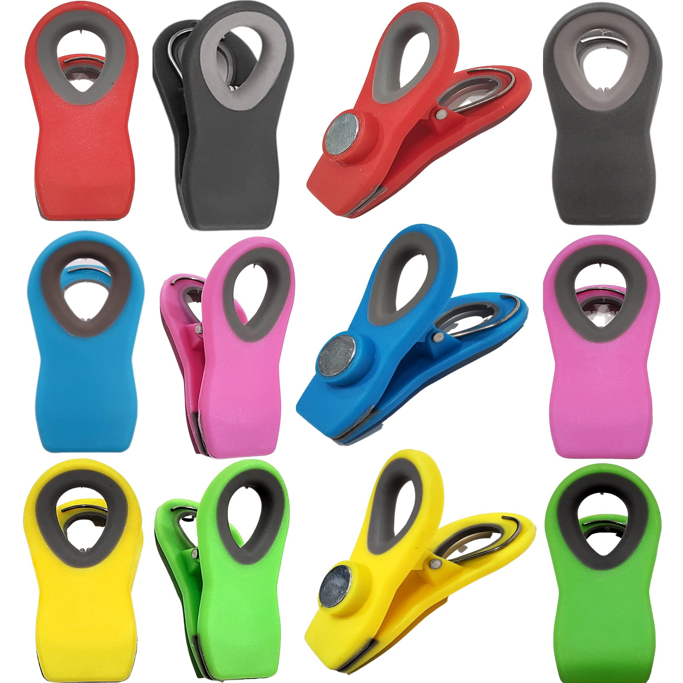 Alnoor Usa 12- Pcs Of Magnetic Chip Clips |Magnetic Clips For Refrigerator |Chip Clips Magnetic With 6-Colors |Chip Bag Clips For Home And Office| Bag Clips For Chips |Chip Clips Bag Clips Food Clips