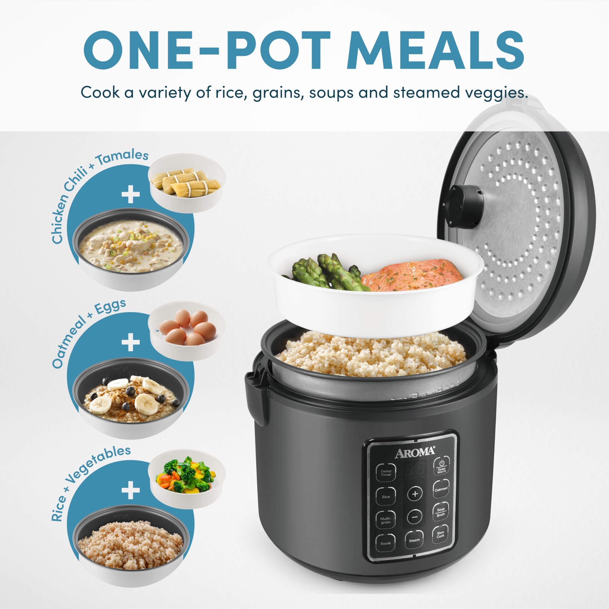 Aroma 12-Cup (Cooked) Digital Rice & Grain Multicooker (Arc-966Bd), Black
