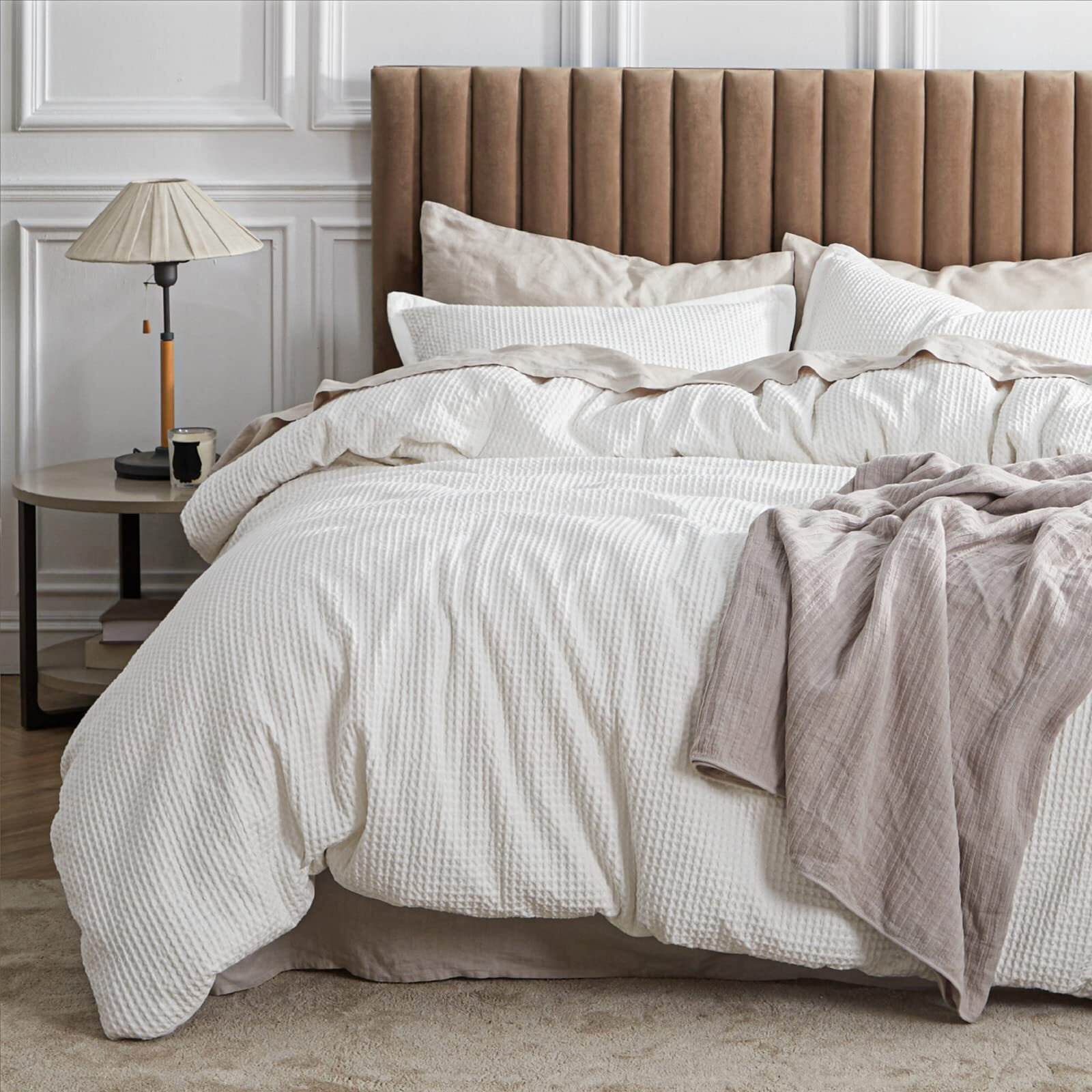 Bedsure Cotton Duvet Cover Queen - 100% Cotton Waffle Weave Coconut White Duvet Cover Queen Size, Soft And Breathable Queen Duvet Cover Set For Gifts (Queen, 90"&quotX90"")