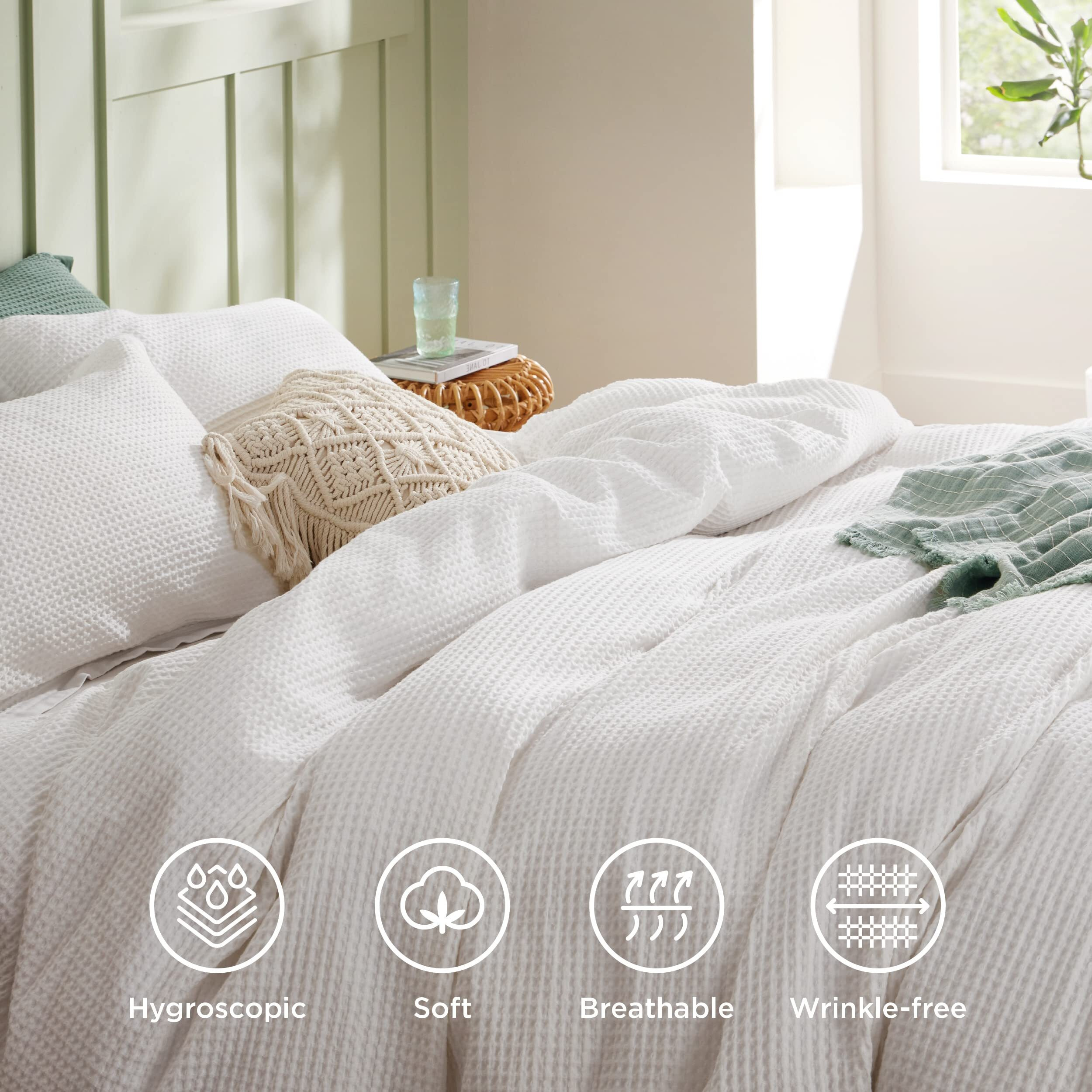 Bedsure Cotton Duvet Cover Queen - 100% Cotton Waffle Weave Coconut White Duvet Cover Queen Size, Soft And Breathable Queen Duvet Cover Set For Gifts (Queen, 90"&quotX90"")