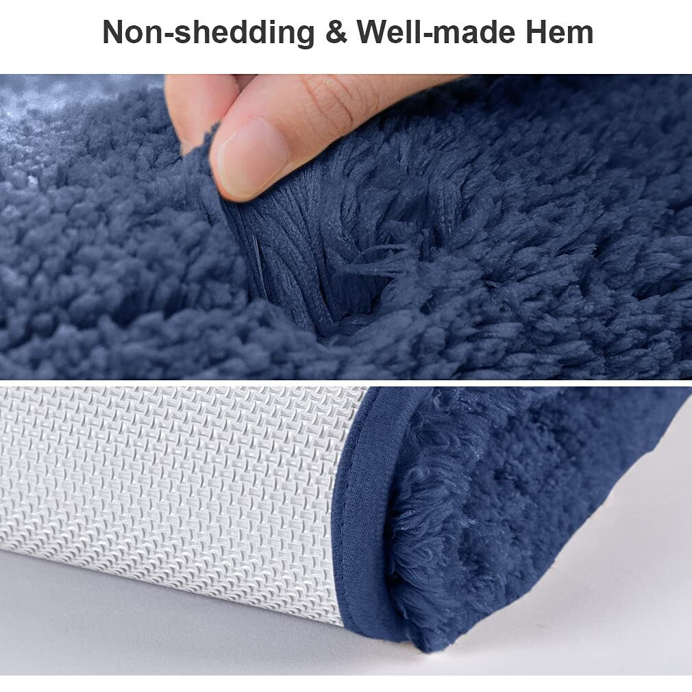 Vanzavanzu Long Bathroom Rugs Runner Bath Runner Rugs For Bathroom Non Slip Extra Soft Absorbent Long Bath Mat Microfiber Shaggy Thick Luxury Bath Mat Runner Machine Washable (20"&quotX48"", Navy Blue)