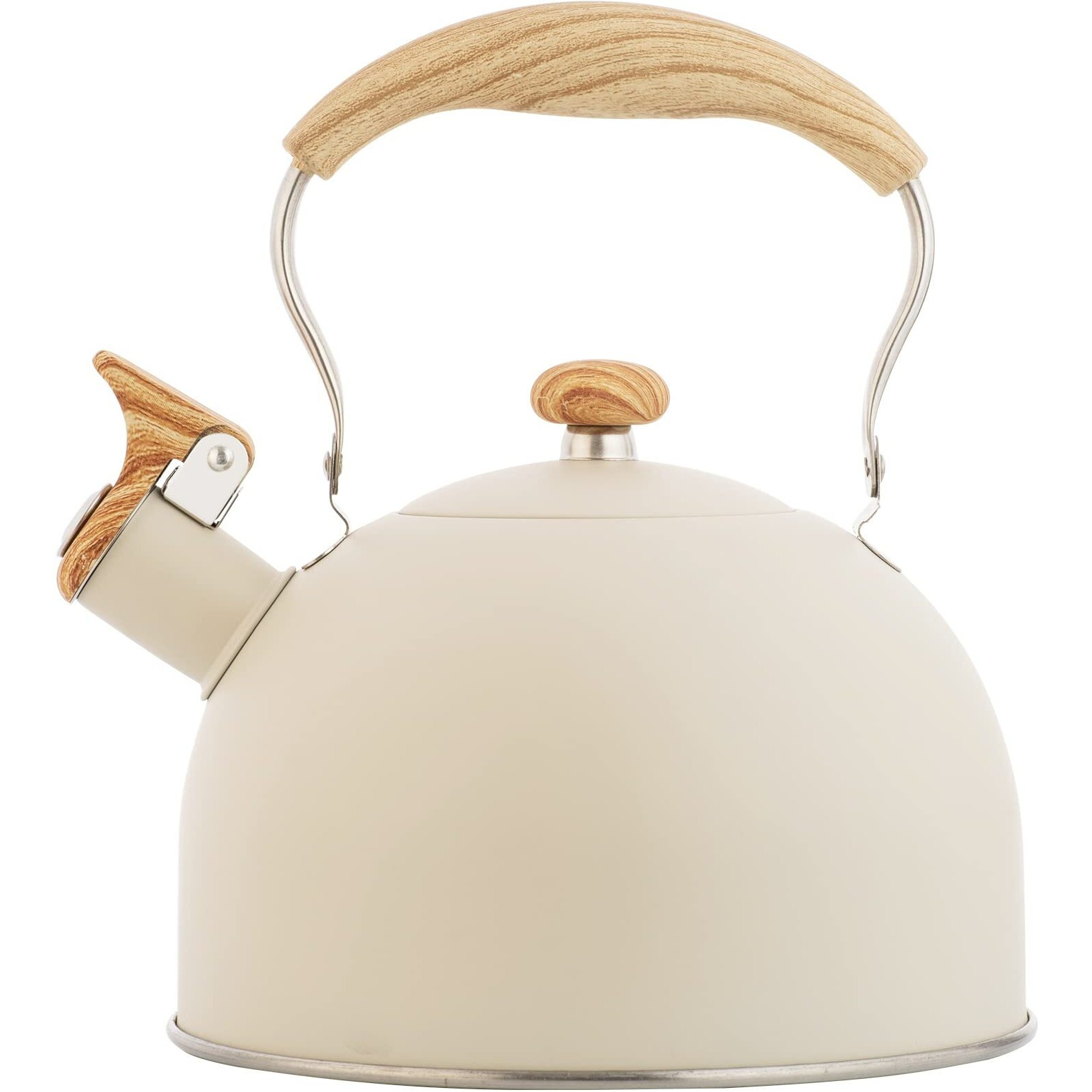 2.6 Quart/2.5 L Whistling Tea Kettles With Wood Grain Adjustment Nylon Handle, Capsule Base Tea Kettle, White (White)