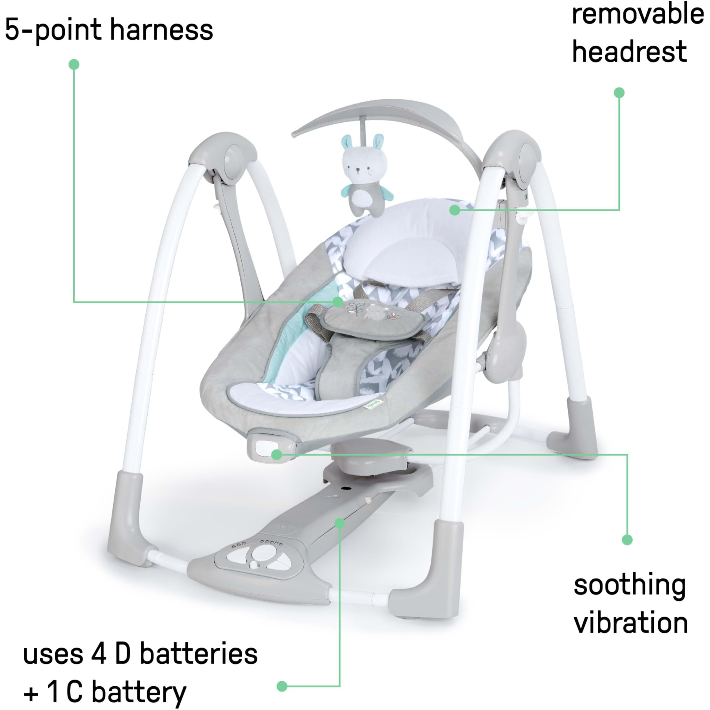 Ingenuity Convertme 2-In-1 Compact Portable Automatic Baby Swing & Infant Seat, Battery-Powered Vibrations, Nature Sounds, 0-9 Months 6-20 Lbs (Raylan)