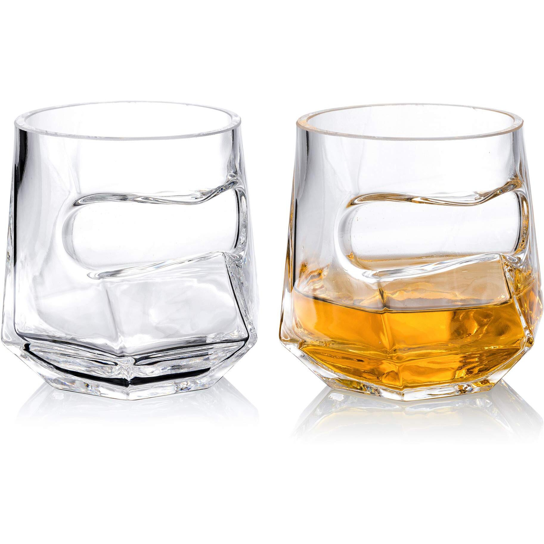Youyah Cigar Whiskey Glasses With Cigar Holder-Set Of 2,Cigar Accessories,Crystal Glass With 4 Ice Cubes,Tong & Indented Cigar Rest,Rocks Glass,For Brandy,Cocktail,Vodka,Gifts For Men