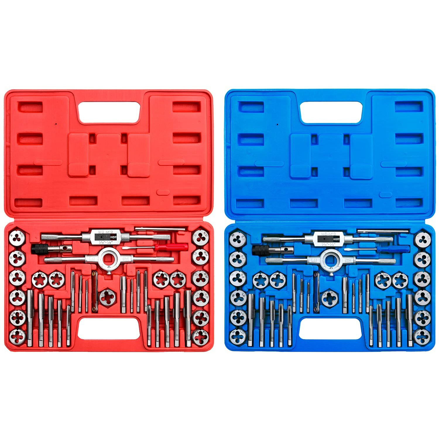 80-Piece Premium Sae And Metric Tap And Die Set - Sae Inch Size 4 To 1/2    And Metric Size M3 To M12, With Coarse, Fine And Pipe Threads | Essential Threading Kit With Complete Handles And Accessories