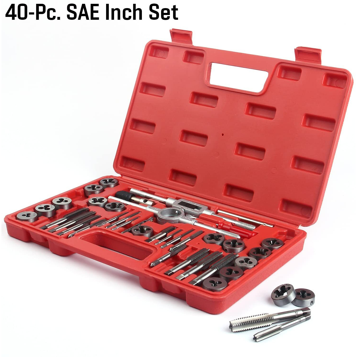80-Piece Premium Sae And Metric Tap And Die Set - Sae Inch Size 4 To 1/2    And Metric Size M3 To M12, With Coarse, Fine And Pipe Threads | Essential Threading Kit With Complete Handles And Accessories