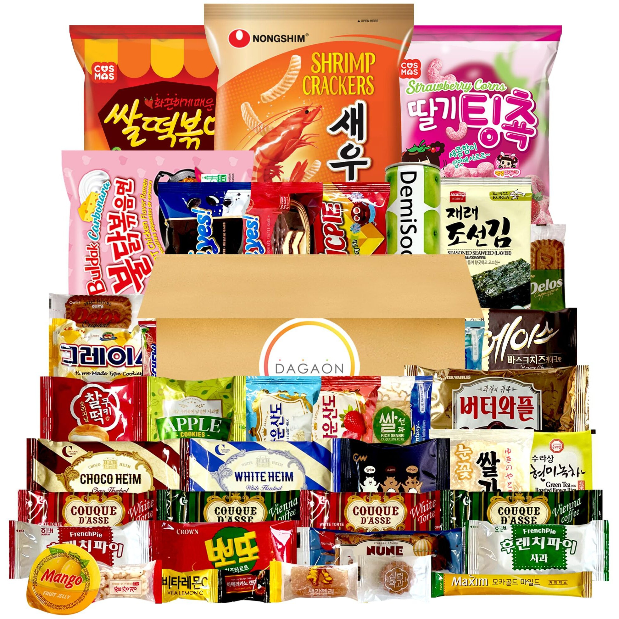 Dagaon Finest Korean Snack Box 42 Count - Variety Snacks Including Koreans Favorite Chips, Biscuits, Cookies, Pies, Candies. Perfect Appetizing Korean Snacks For Any Occasions, Gifts And Everyone.