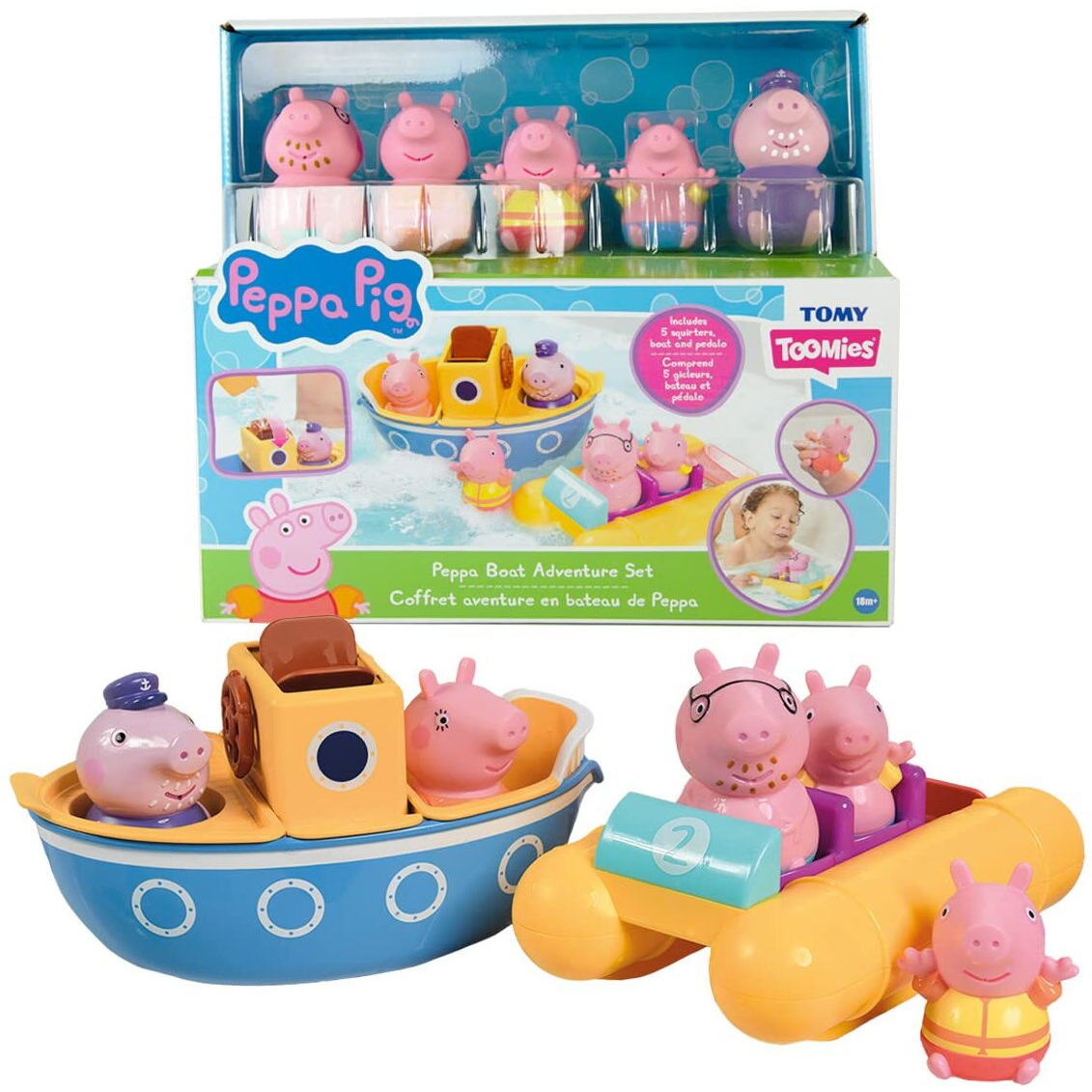 Toomies Peppa Pig Bath Toys - Peppas Boat Adventure Bath Toy Set - Includes 2 Boat Toys And 5 Peppa Pig Figures - Peppa Pig Toy Boats - Toddler Bath Toys For 18 Months And Up
