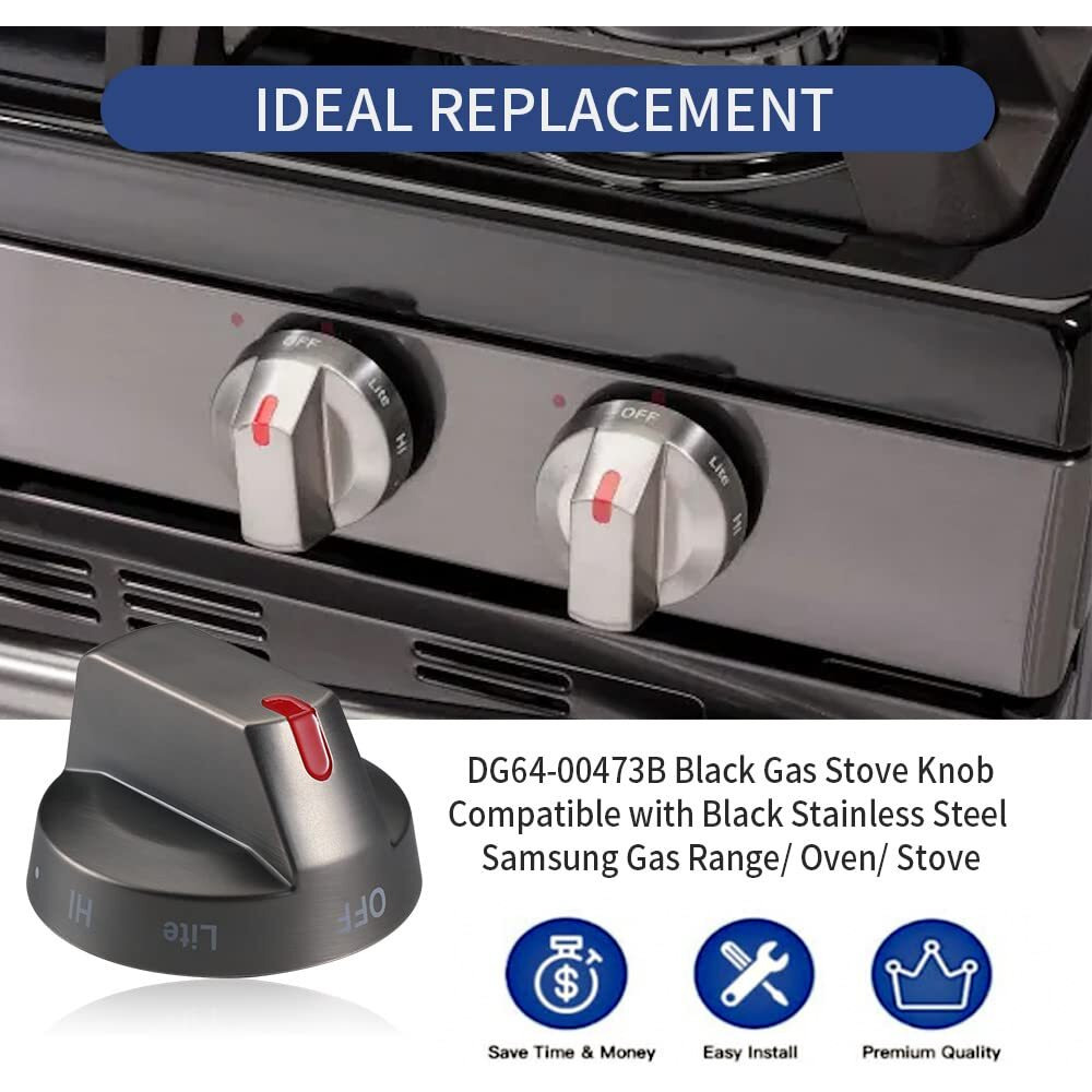 [Upgraded] Dg64-00473B Samsung Stove Knob Black Stainless Steel, Top Burner Control Dial Knob, Oven Knob Replacement Part For Samsung Gas Range Oven Stove Nx58J5600Sg, Nx58J7750Sg, Nx58K7850Sg, 2 Pcs