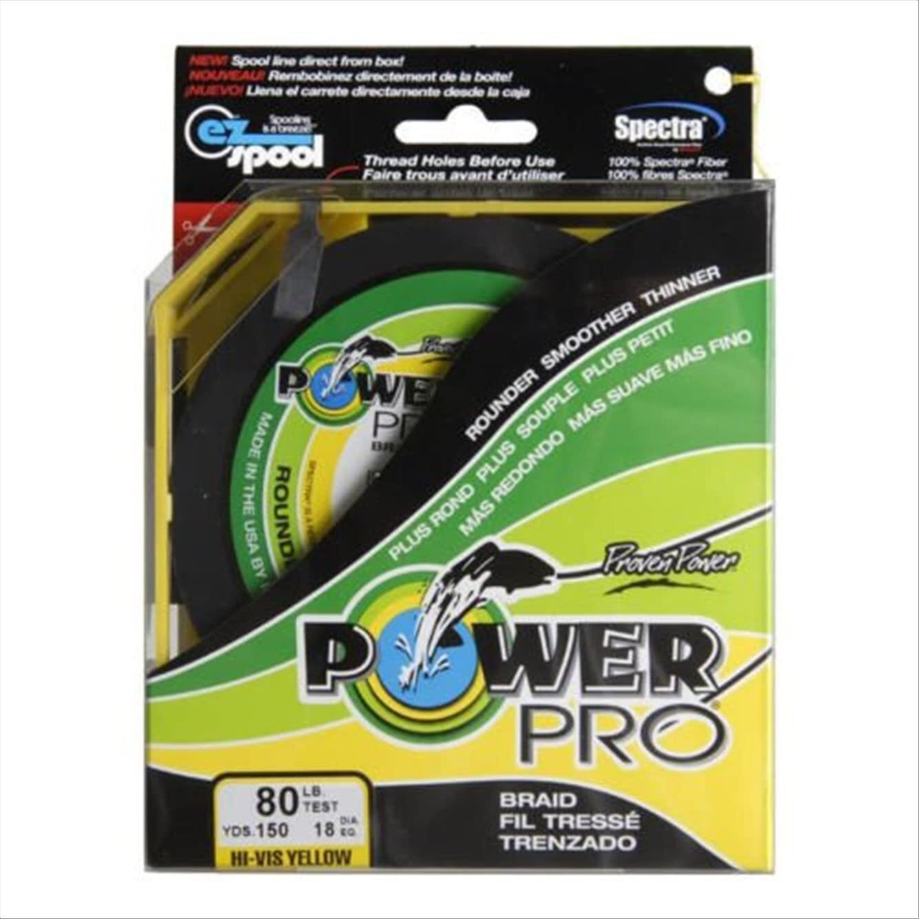 Power Pro Spectra Fiber Braided Fishing Line, Hi-Vis Yellow, 300Yd/10Lb