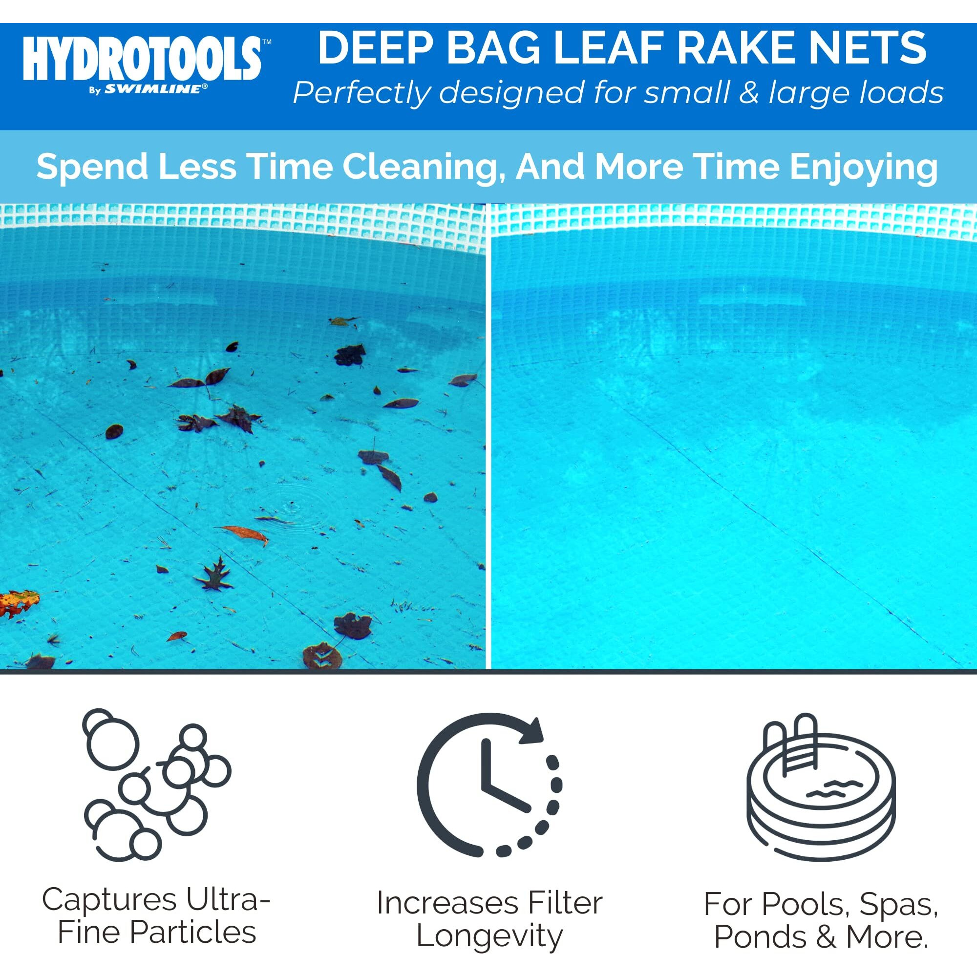 Hydrotools By Swimline 8015 Leaf Net For Inground Above Ground Pool Pond | Extra Large Skimmer Net Cleaning Tool Ultra Fine Deep Mesh Bag | Durable Introductory Plastic Frame | For Debris Bugs Pickup