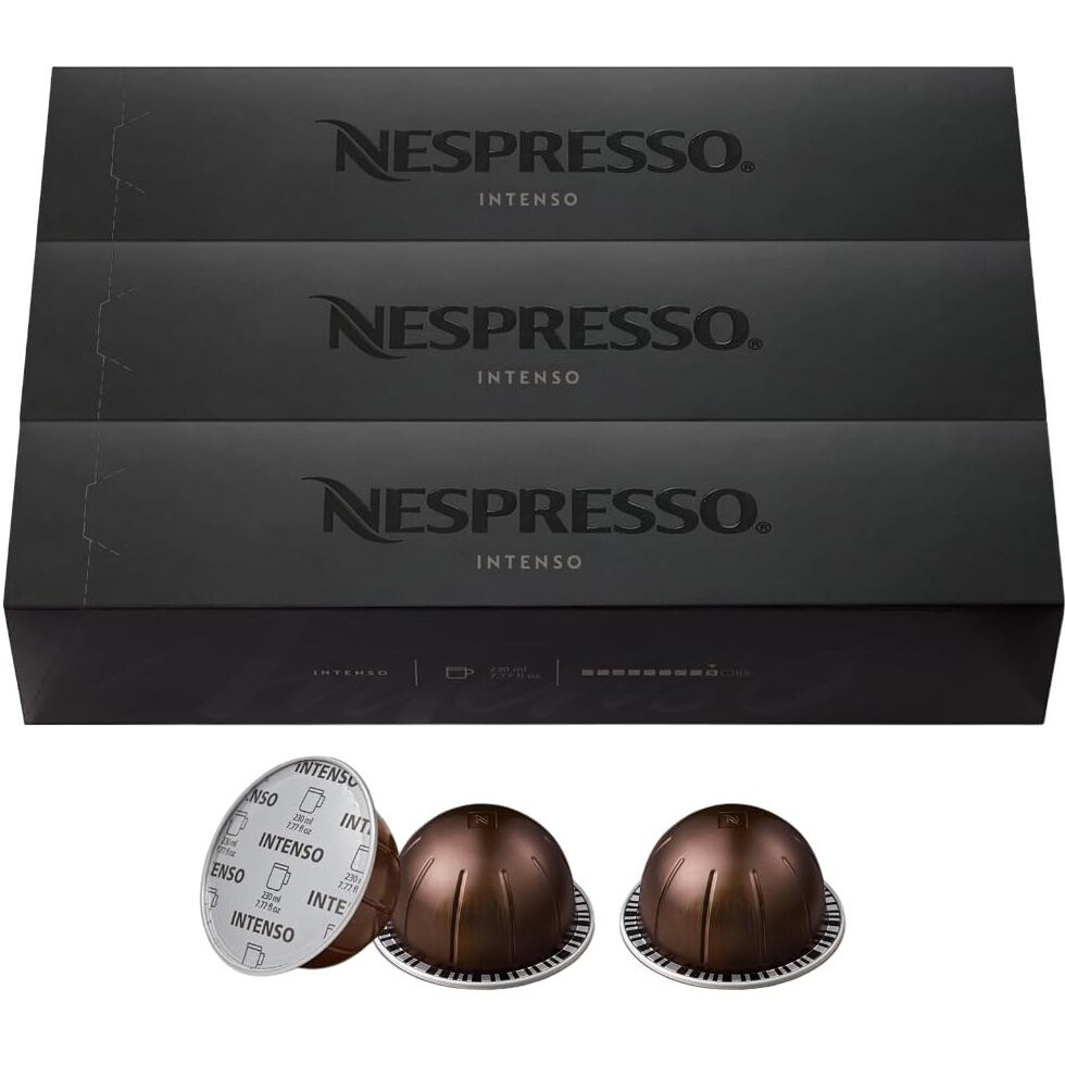 Nespresso Capsules Vertuo, Intenso, Dark Roast Coffee, 30-Count Coffee Pods, Brews 7.8Oz.